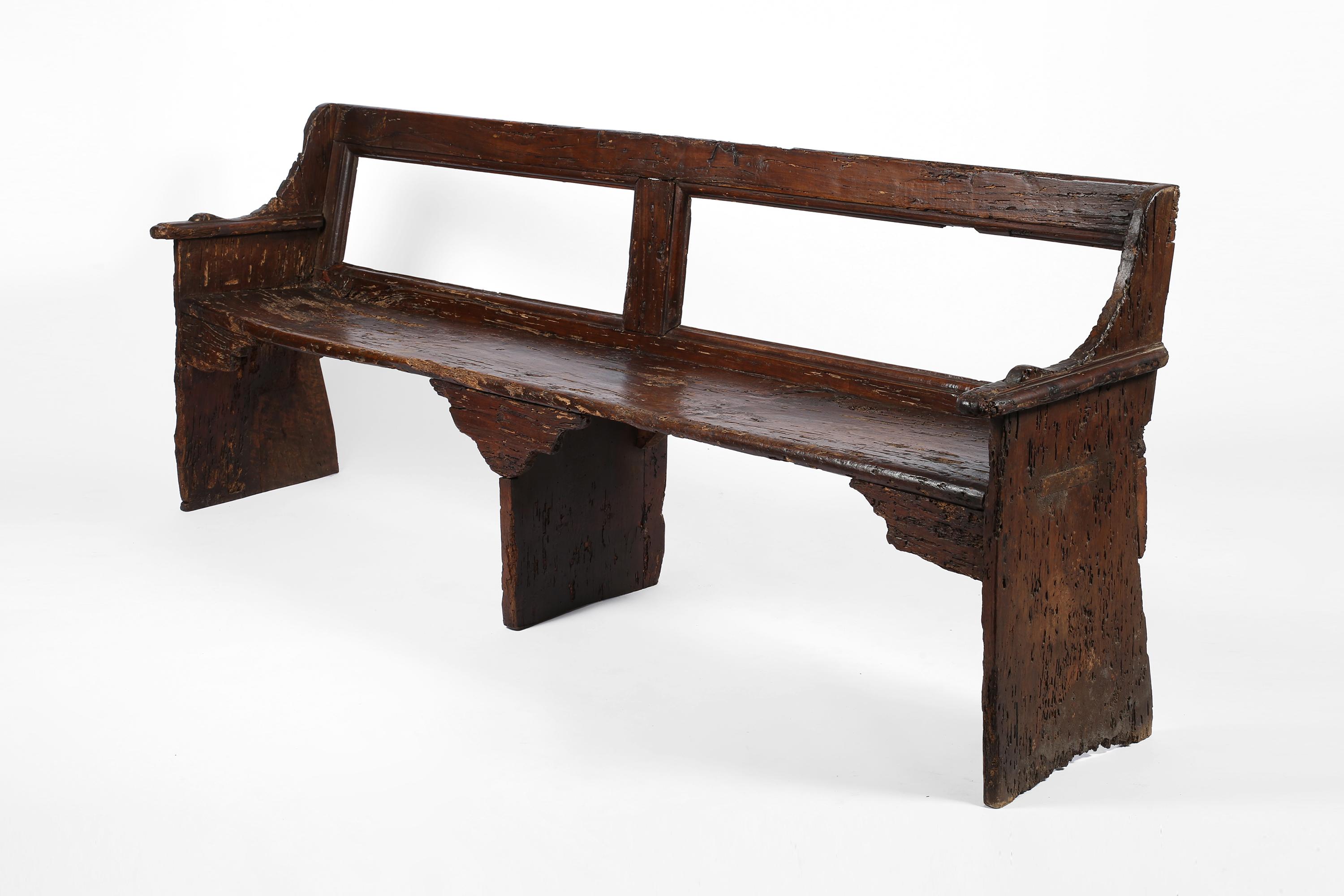 17th Century Italian Tuscan Walnut Rustic Wabi-Sabi Bench For Sale 8