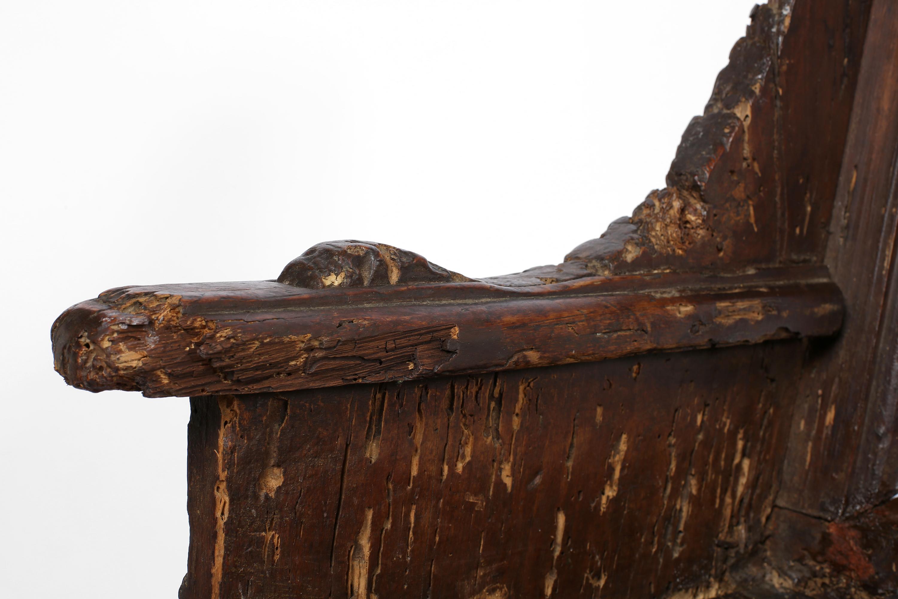 17th Century Italian Tuscan Walnut Rustic Wabi-Sabi Bench For Sale 15