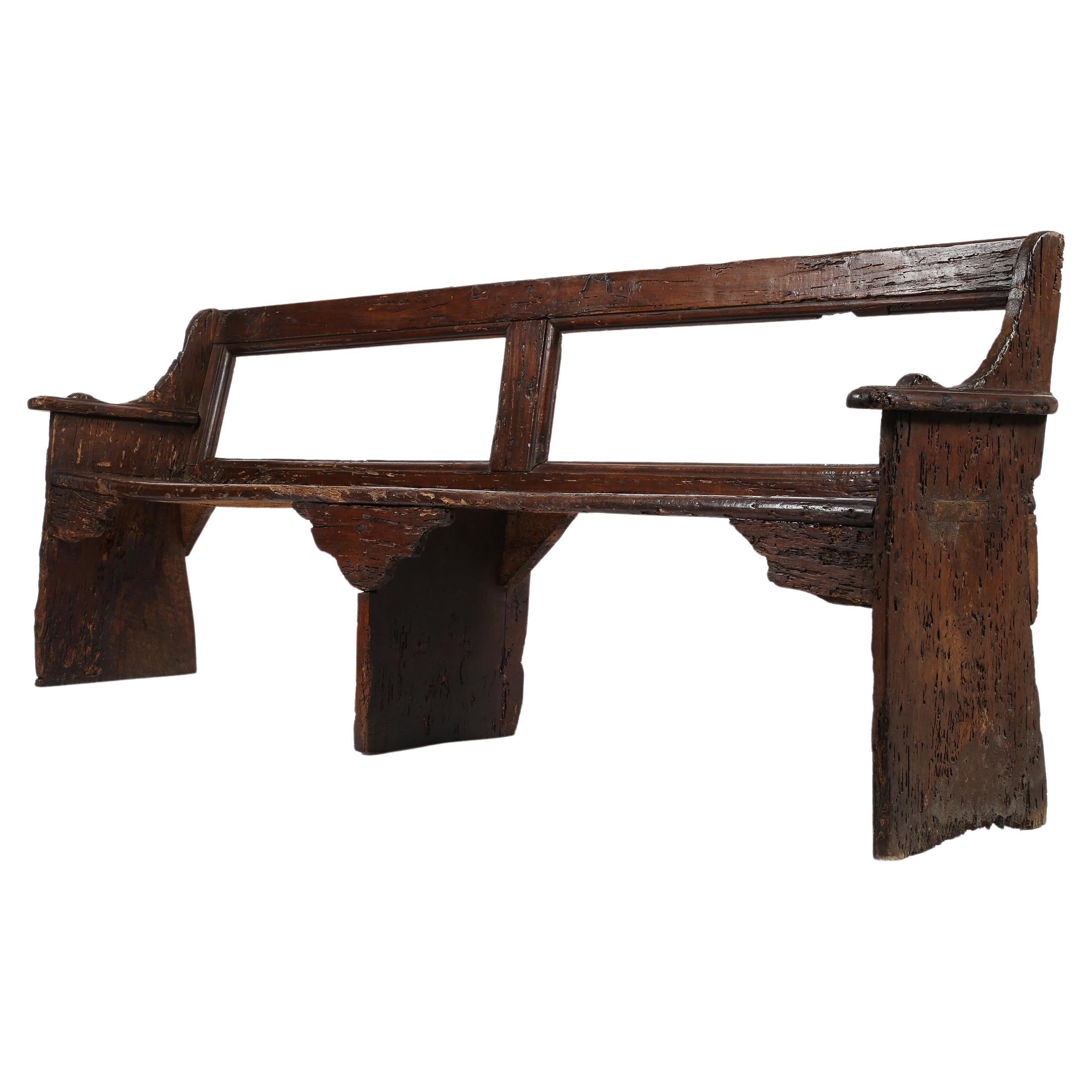 17th Century Italian Tuscan Walnut Rustic Wabi-Sabi Bench