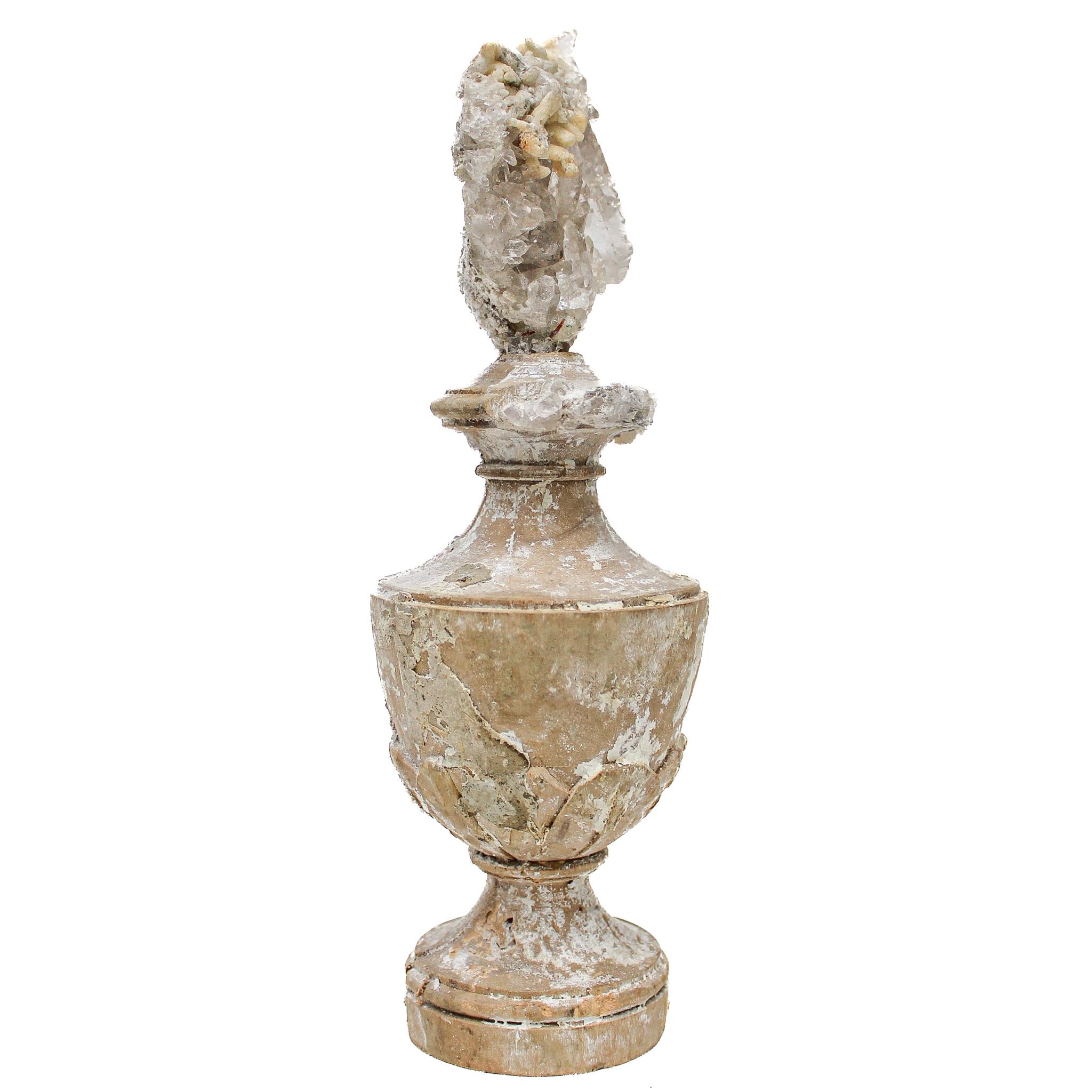 Hand-Carved 17th Century 'Florence Fragment' Vase with a Crystal Quartz Cluster with Calcite