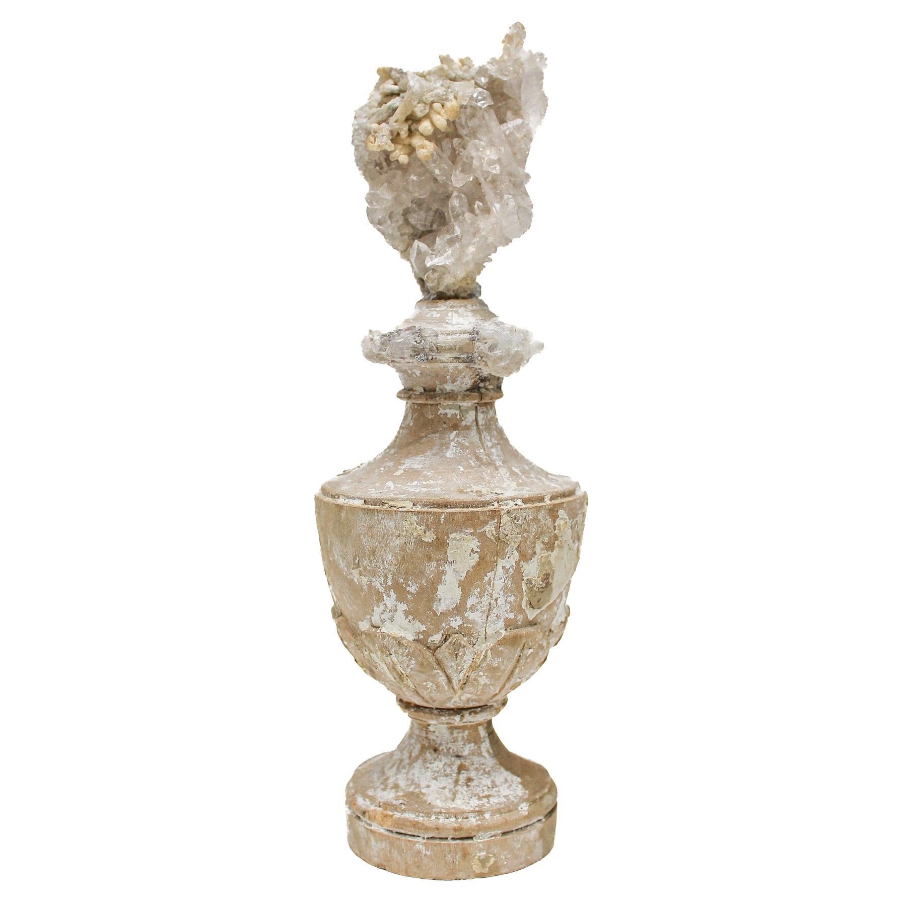 17th Century Italian Vase with a Crystal Quartz Cluster with Calcite