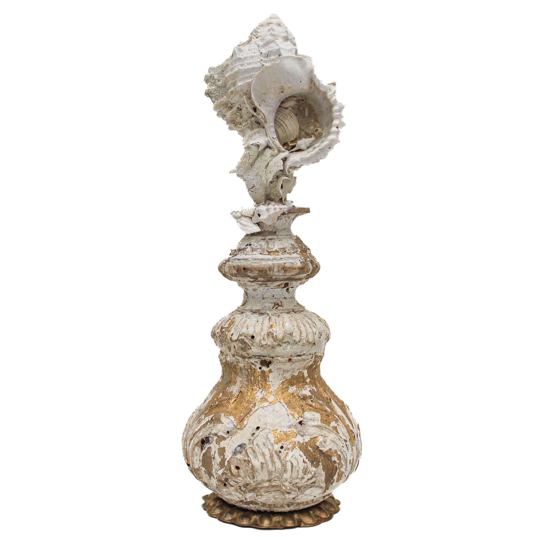 17th Century Italian Vase with a Hystrivasum Shell on an Antique Metal Stand