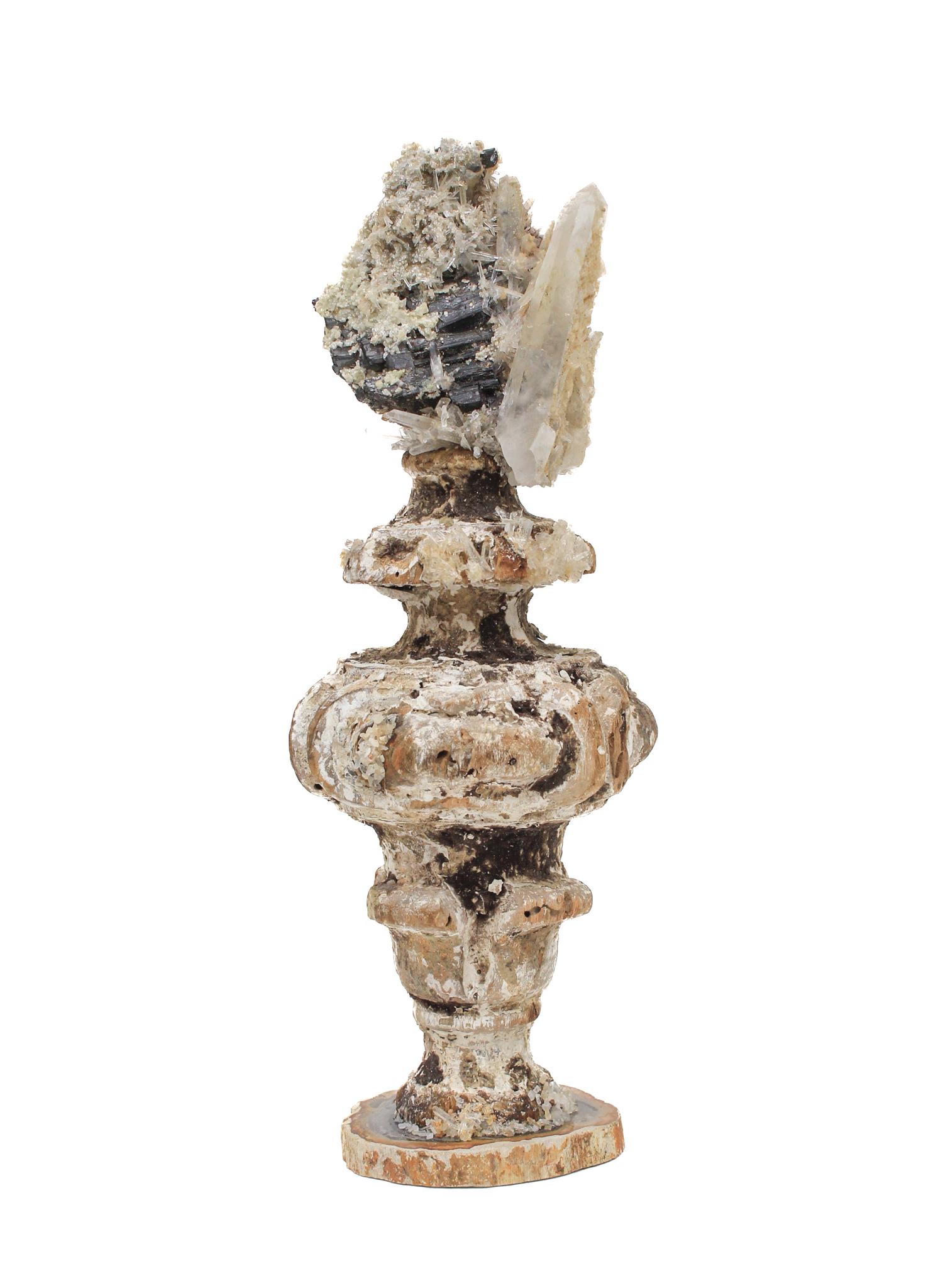 17. Jahrhundert „Florence-Fragment“ mit Turmalin und Kristallen auf versteinertem Holz (18. Jahrhundert und früher) im Angebot