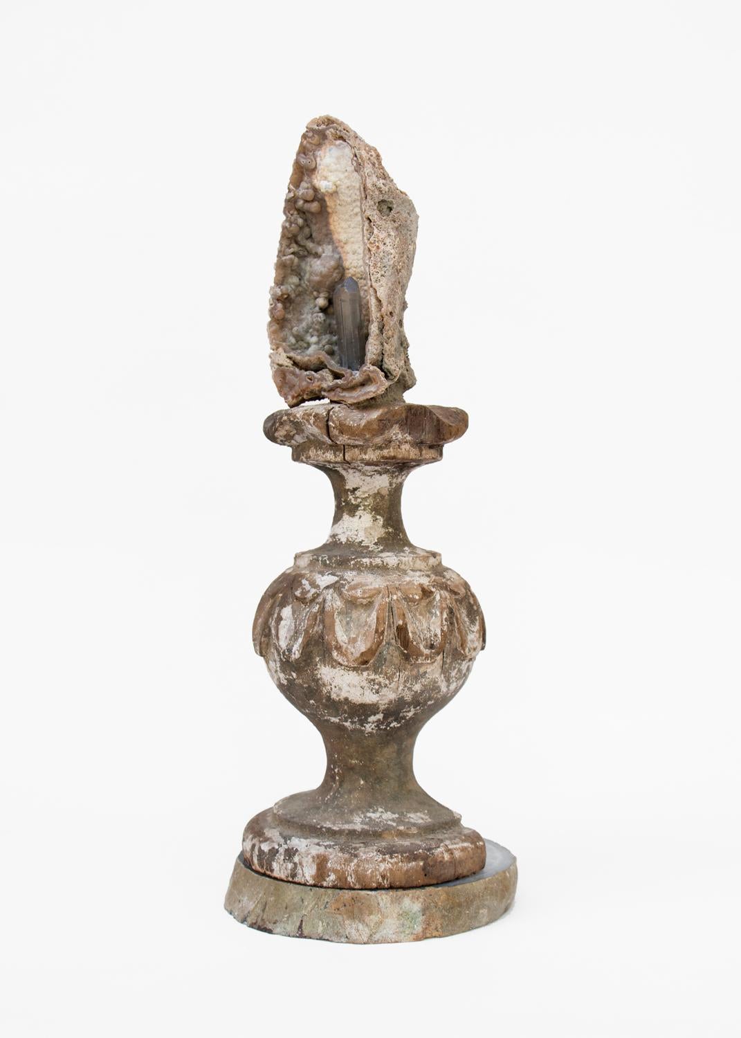 Polished 17th Century 'Florence Fragment' Vase with Agate Coral & a Double Crystal Point For Sale