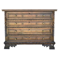 17th Century Italian Walnut 4-Drawer Commode