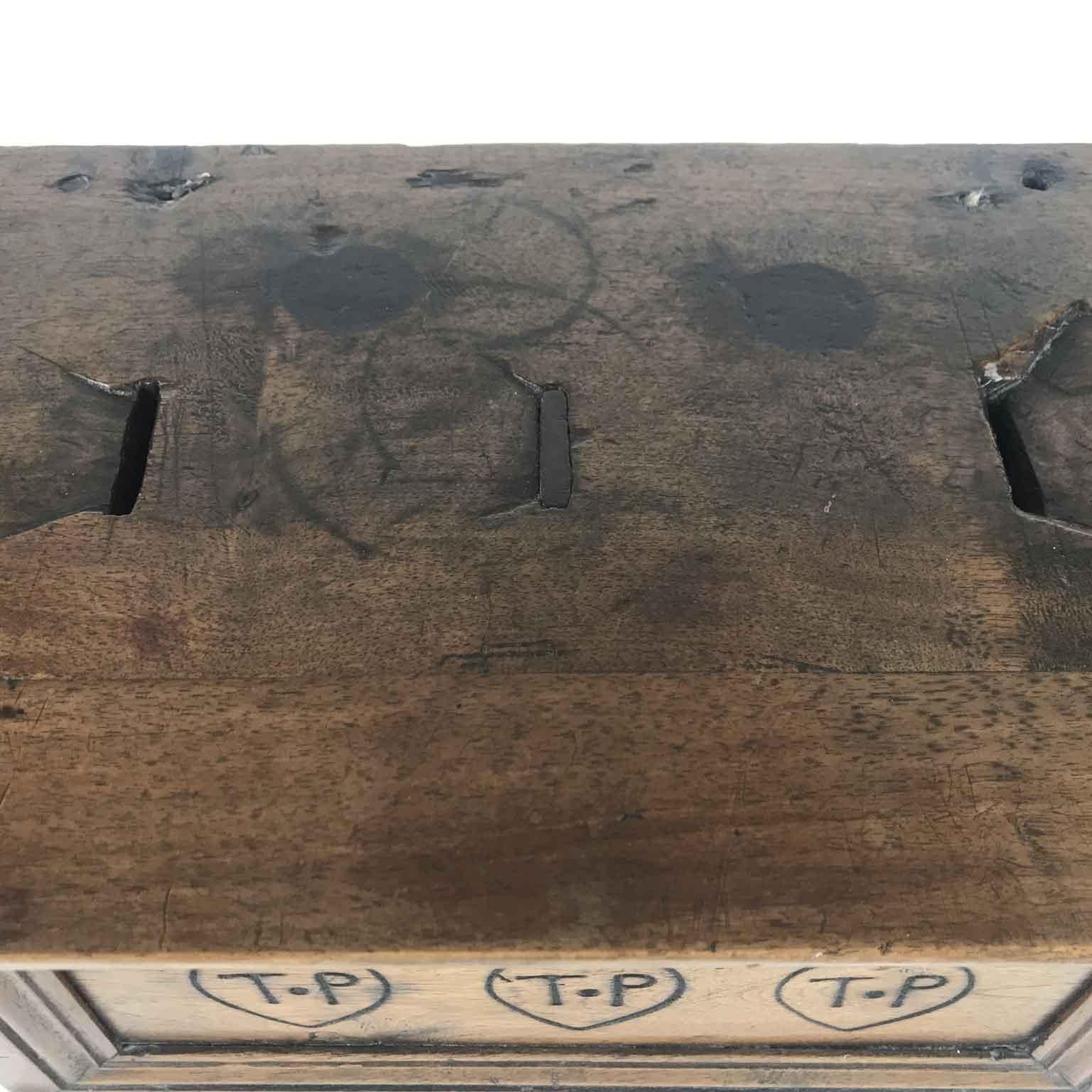 17th Century Italian Walnut Almsgiver Box with TP Initials 6