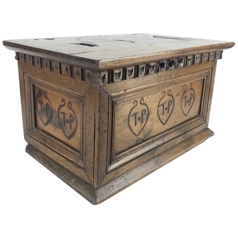 17th Century Italian Walnut Almsgiver Box with TP Initials at 1stDibs