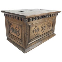 Antique 17th Century Italian Walnut Almsgiver Box with TP Initials