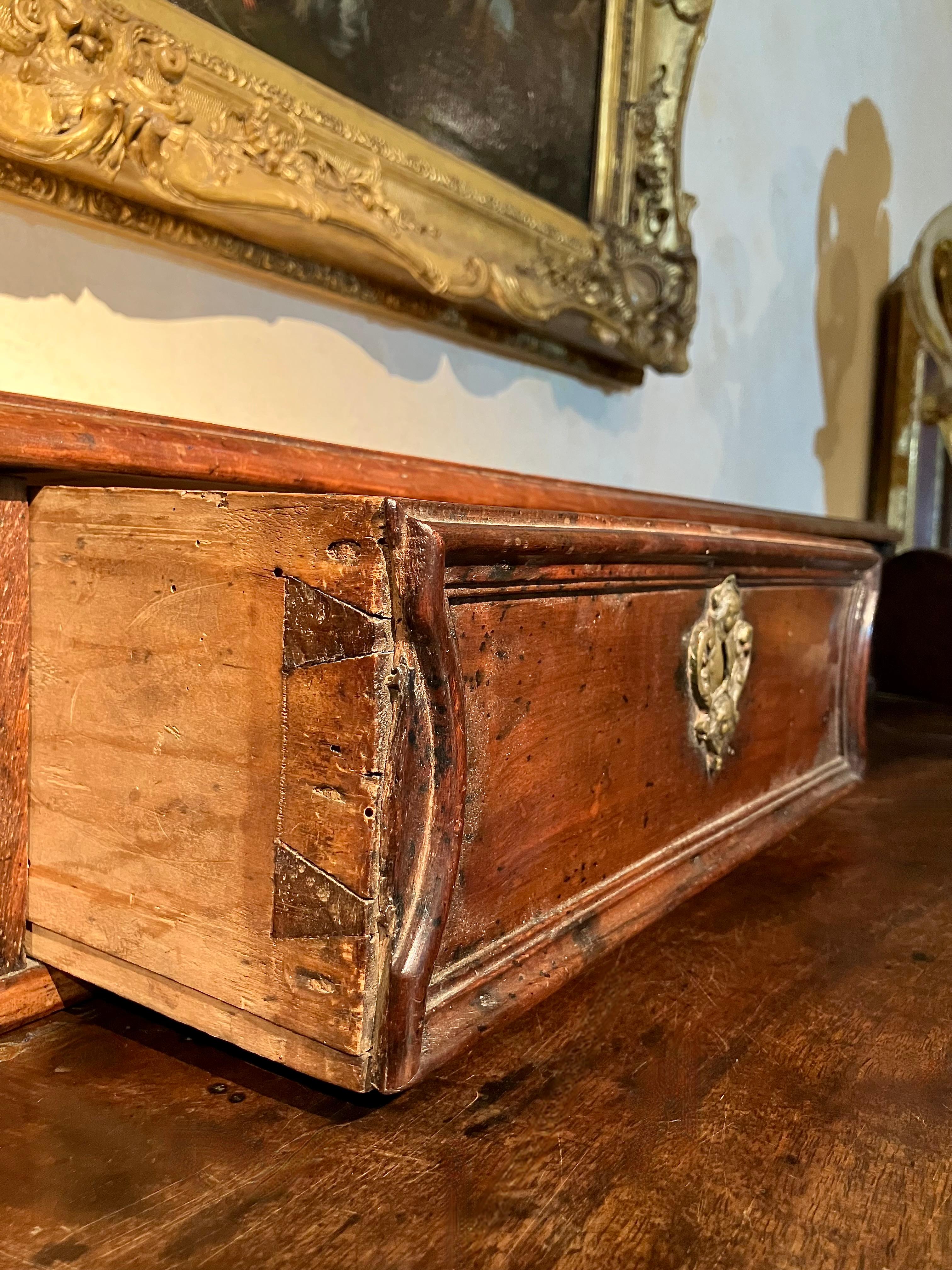 17th Century Italian Walnut Baroque Chest of Drawers, Original Bronze Handles For Sale 5