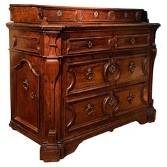 17th Century Italian Walnut Baroque Chest of Drawers, Original Bronze Handles