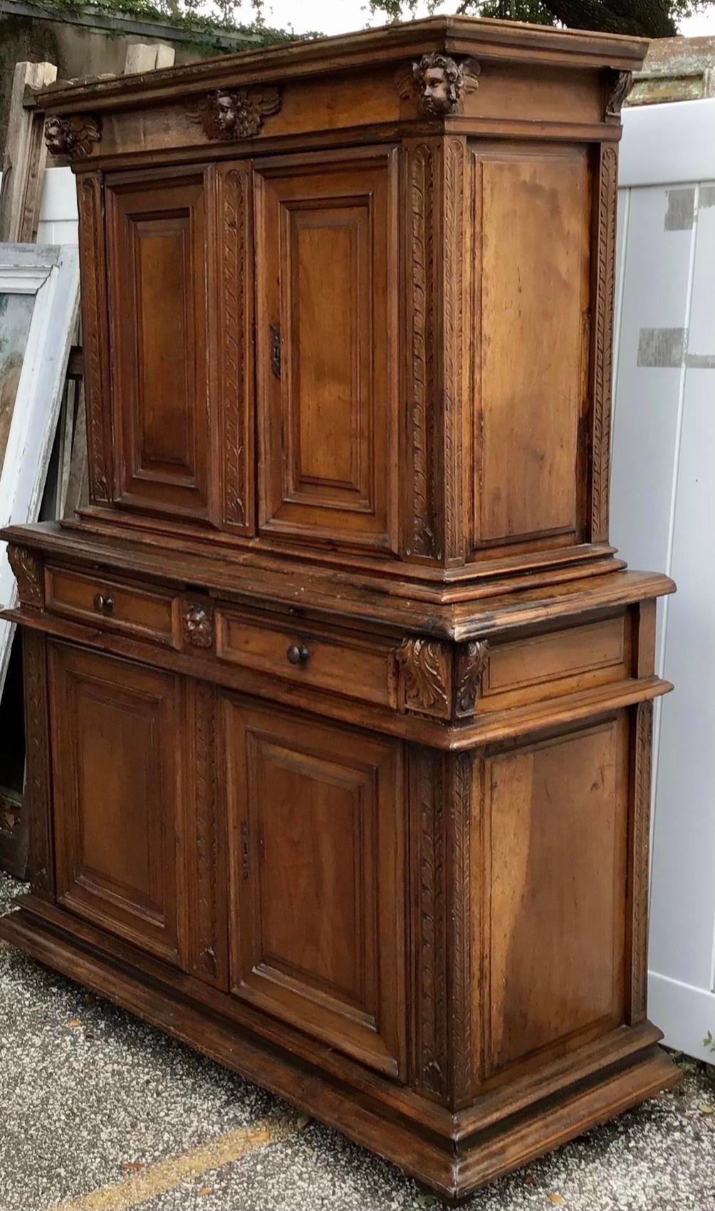 Baroque 17th Century Italian Walnut Cabinet For Sale