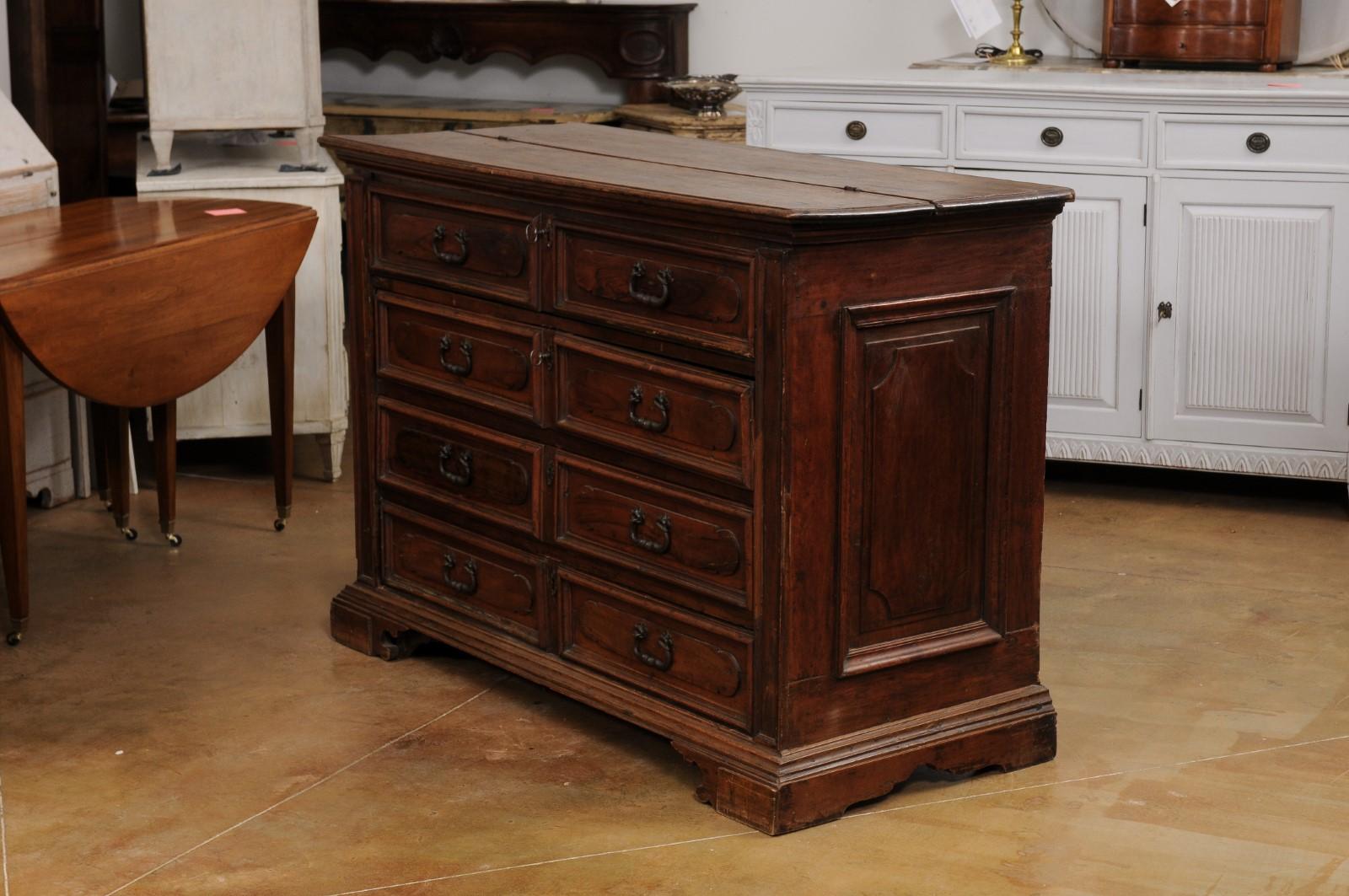 17th Century Italian Walnut Commode with Drop Front Desk and Three Drawers For Sale 5