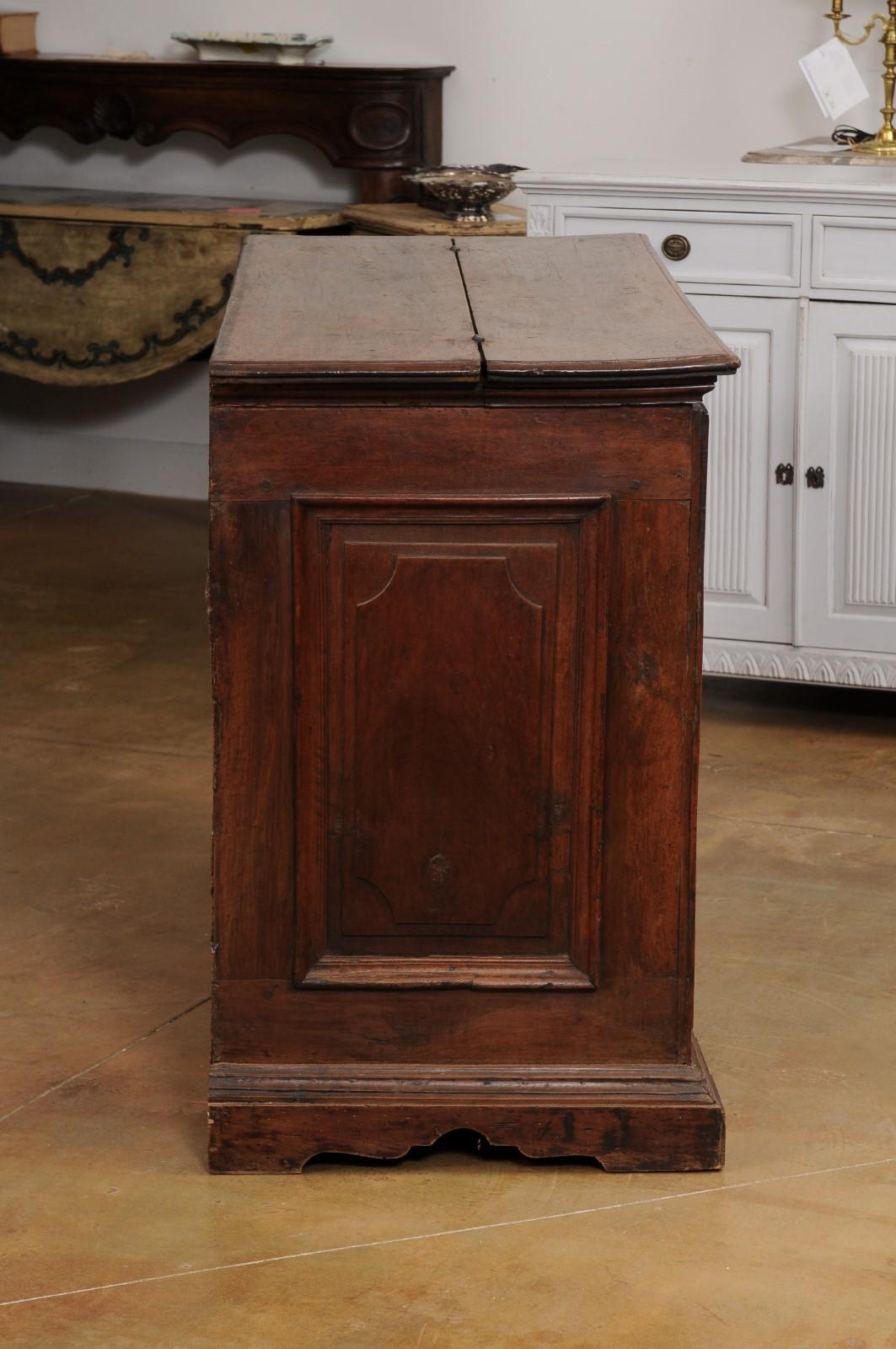 17th Century Italian Walnut Commode with Drop Front Desk and Three Drawers For Sale 6