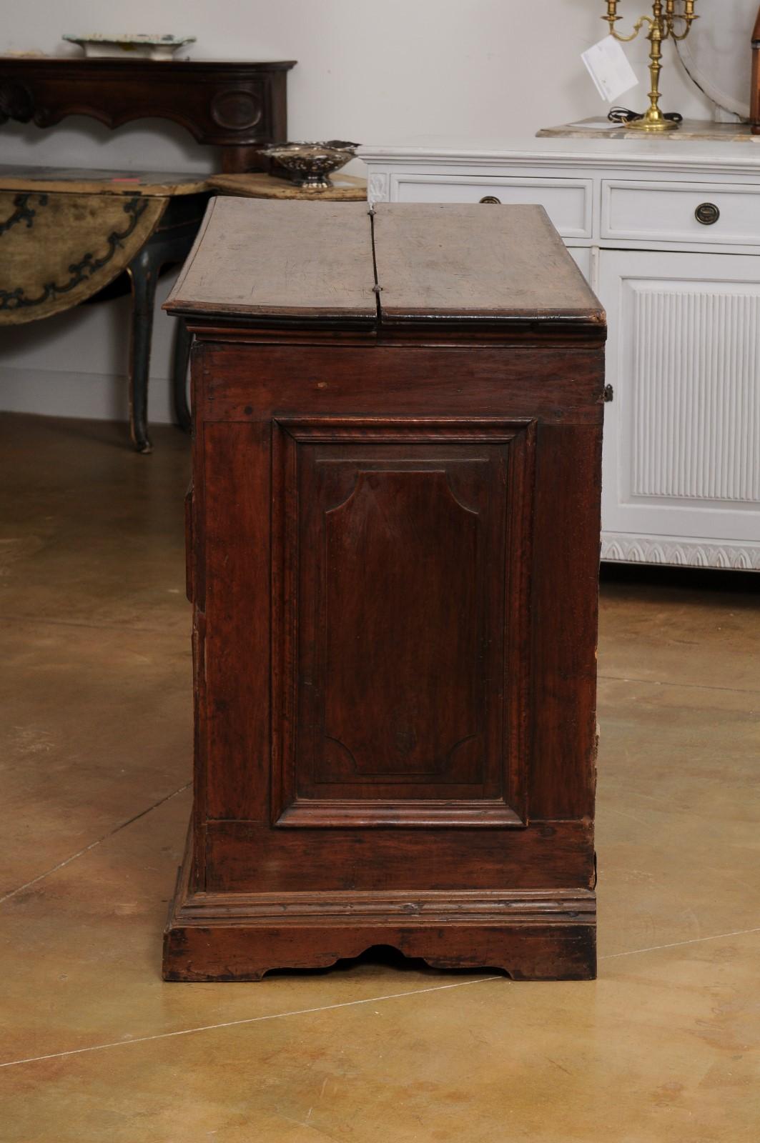 17th Century Italian Walnut Commode with Drop Front Desk and Three Drawers For Sale 7