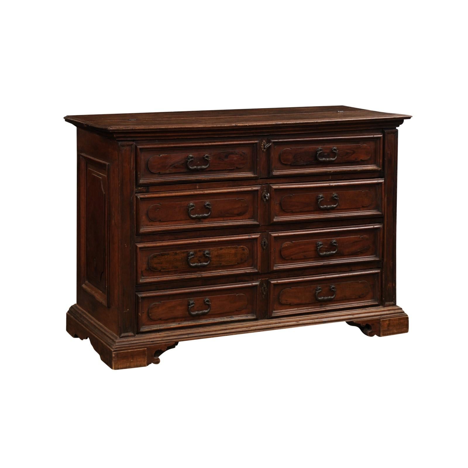 17th Century Italian Walnut Commode with Drop Front Desk and Three Drawers For Sale 8