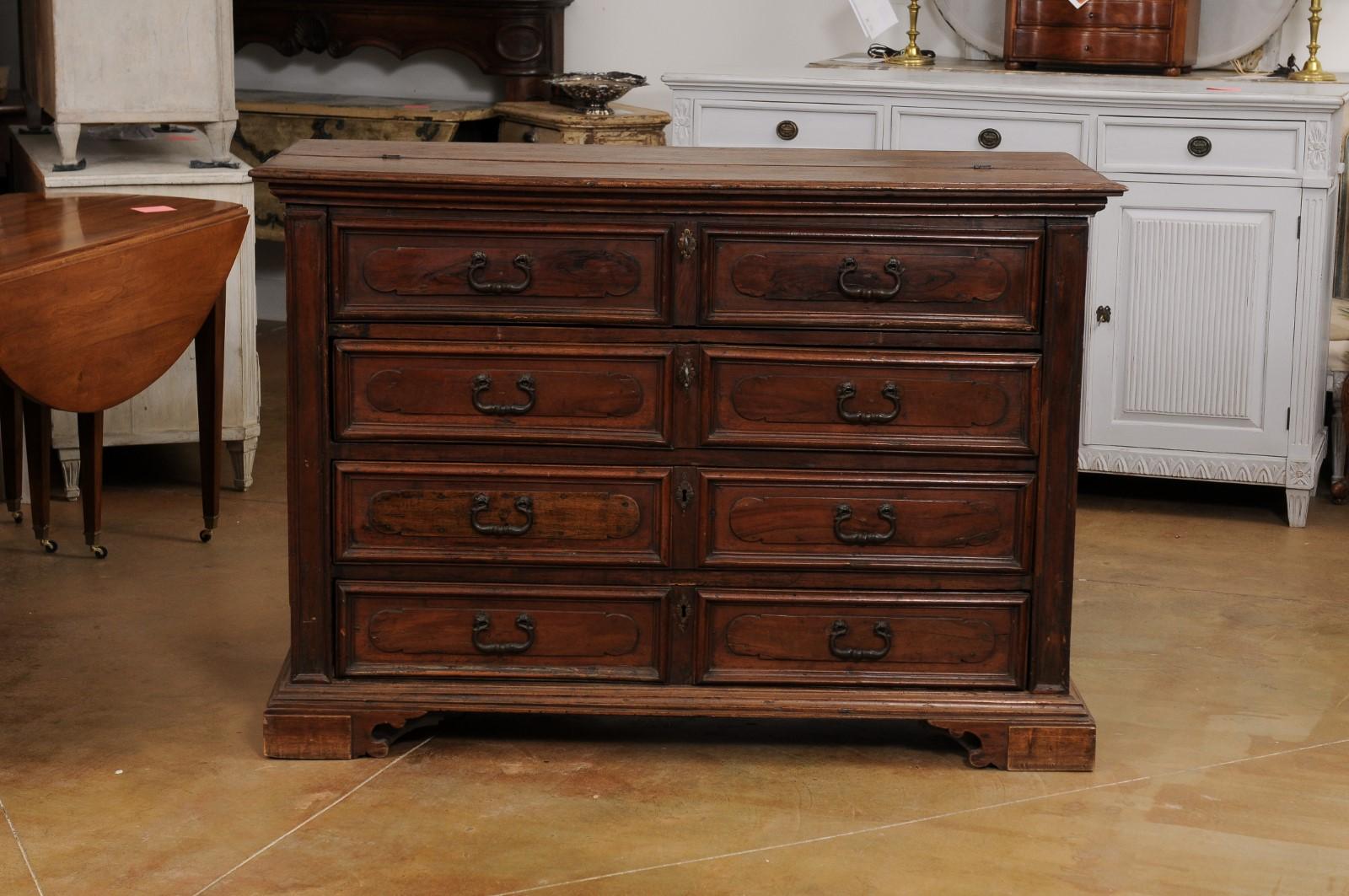 17th Century Italian Walnut Commode with Drop Front Desk and Three Drawers In Good Condition For Sale In Atlanta, GA