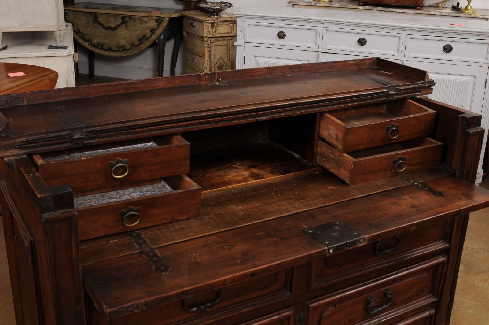 17th Century Italian Walnut Commode with Drop Front Desk and Three Drawers For Sale 4