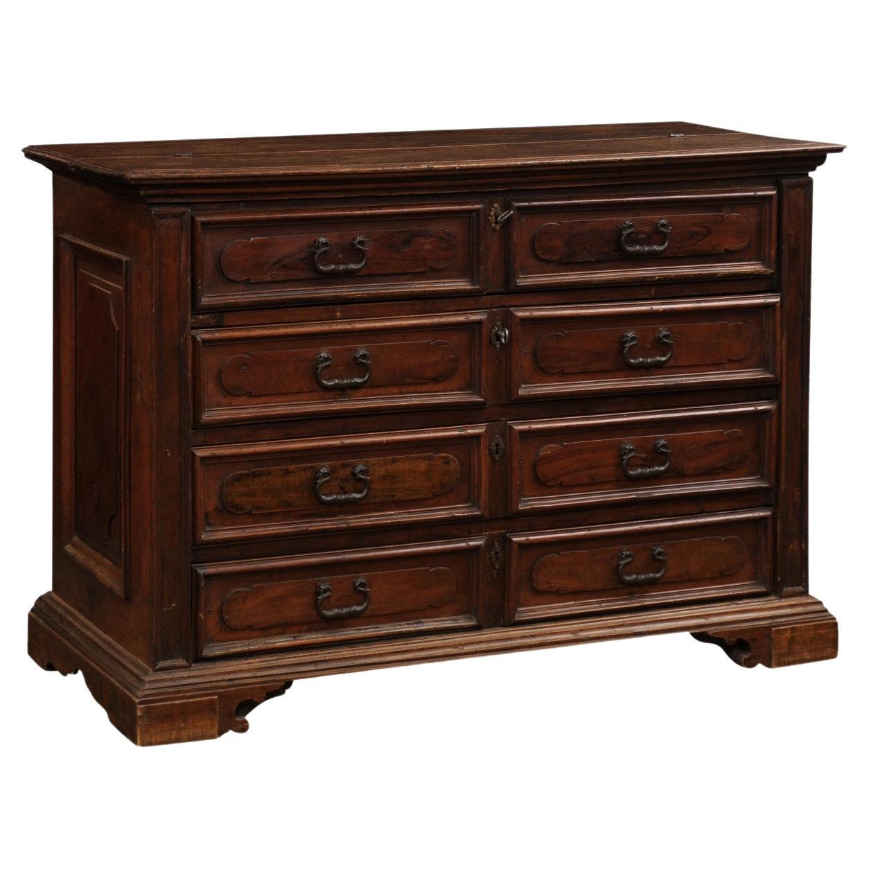 17th Century Italian Walnut Commode with Drop Front Desk and Three Drawers For Sale