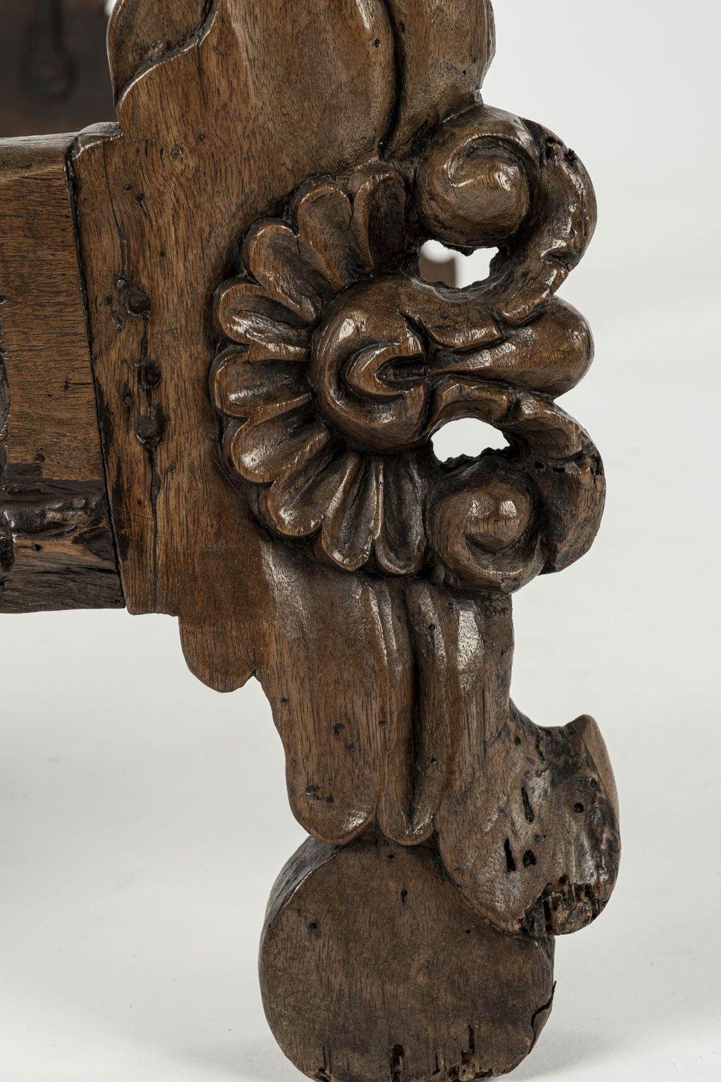 Hand-Carved 17th Century Italian Brown Walnut Console
