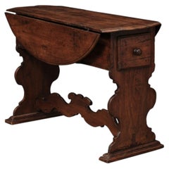 17th Century Italian Walnut Drop Leaf Table with Drawer ca. 1680