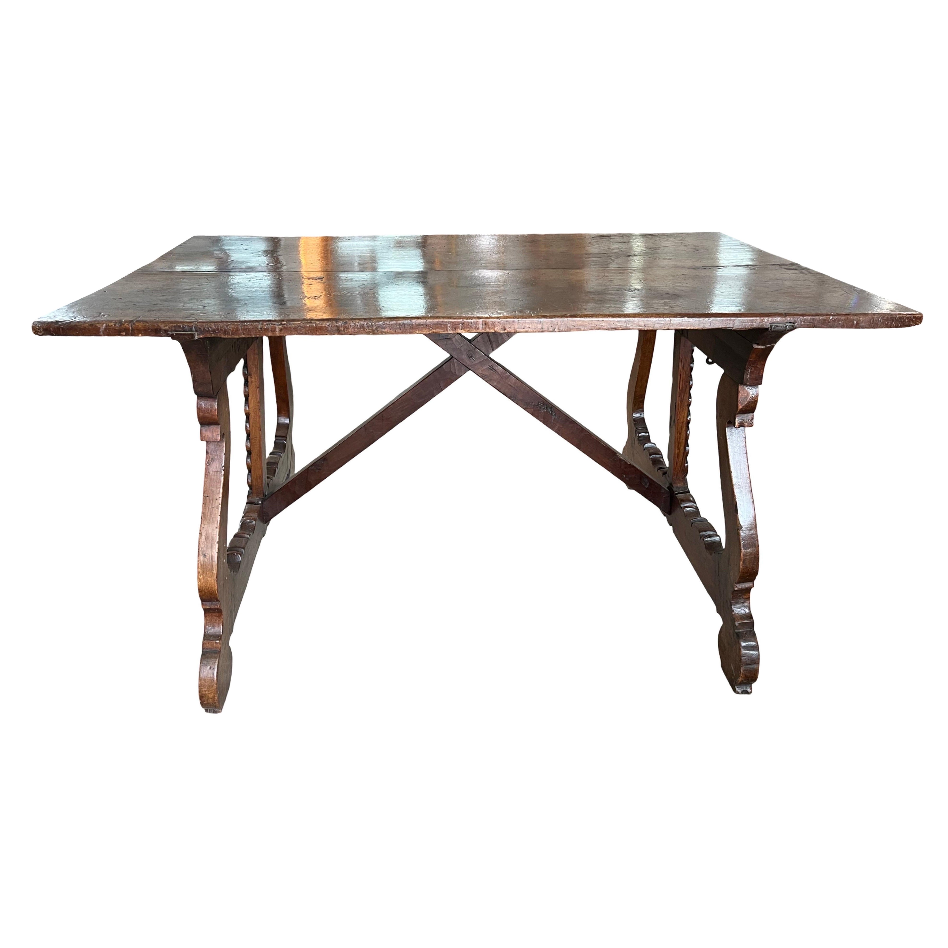 17th Century Italian Walnut Fratino Table With Lyre Legs