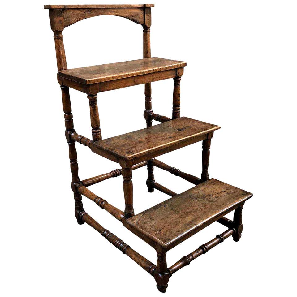 17th Century Italian Walnut Library Steps Baroque Ladder Rocchetto ...