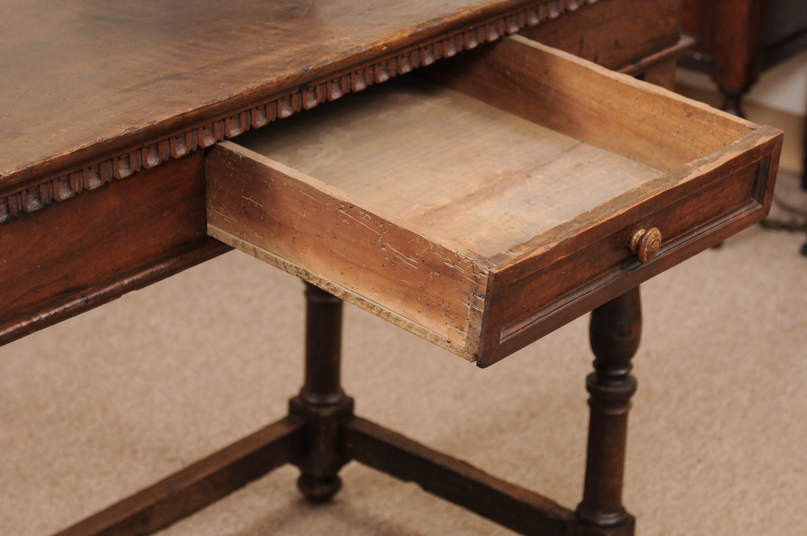 17th Century Italian Walnut Narrow Console / Center Table with Drawer  For Sale 7