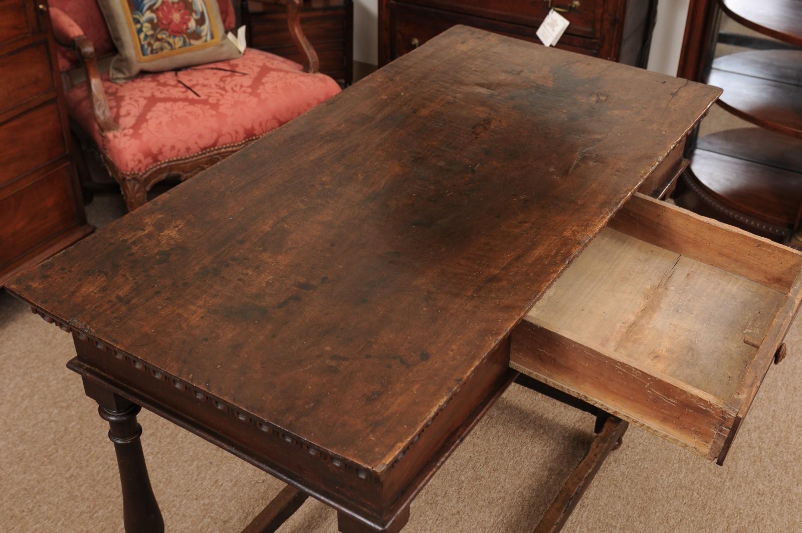 17th Century Italian Walnut Narrow Console / Center Table with Drawer  For Sale 8