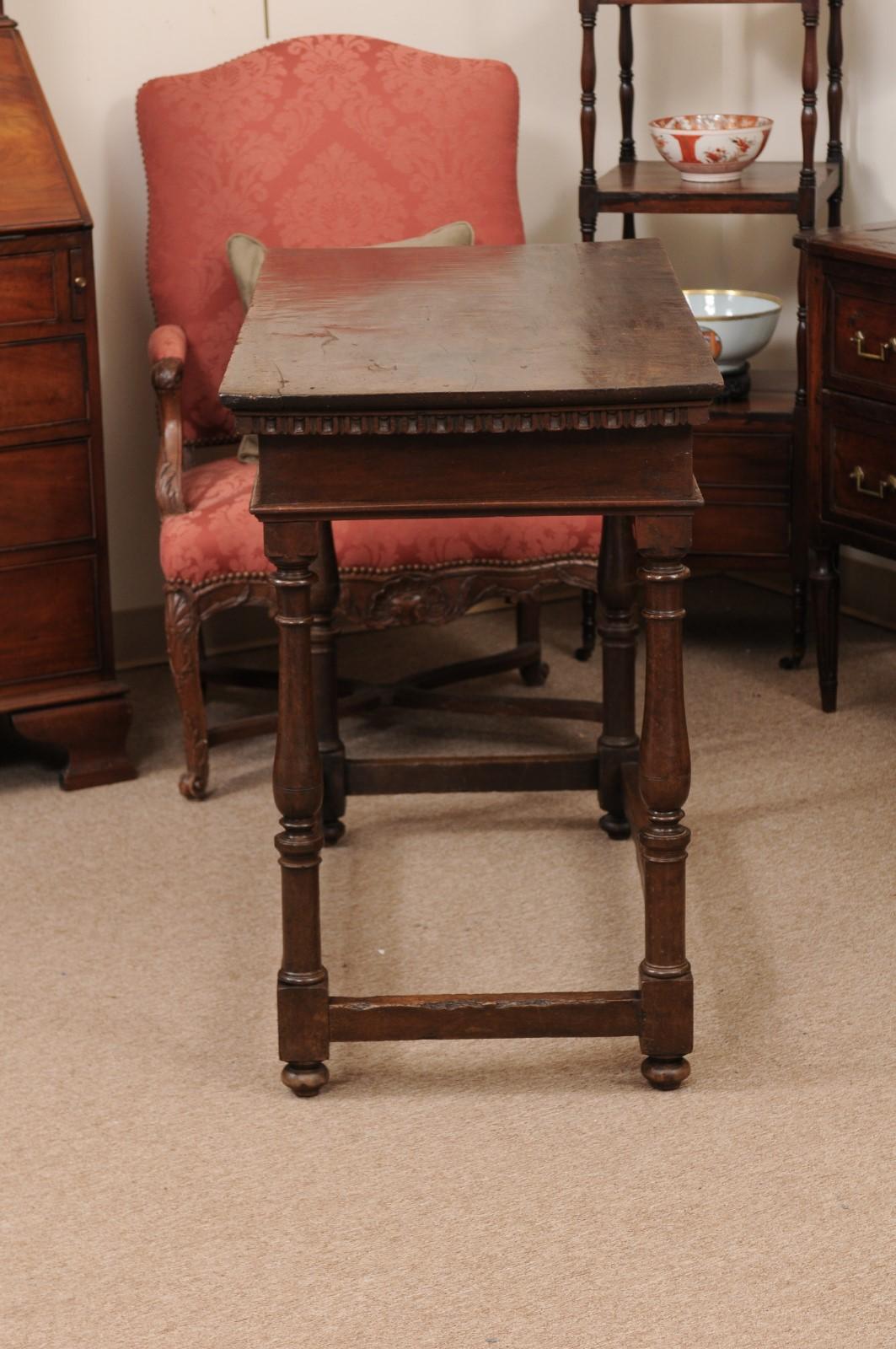 18th Century and Earlier 17th Century Italian Walnut Narrow Console / Center Table with Drawer For Sale