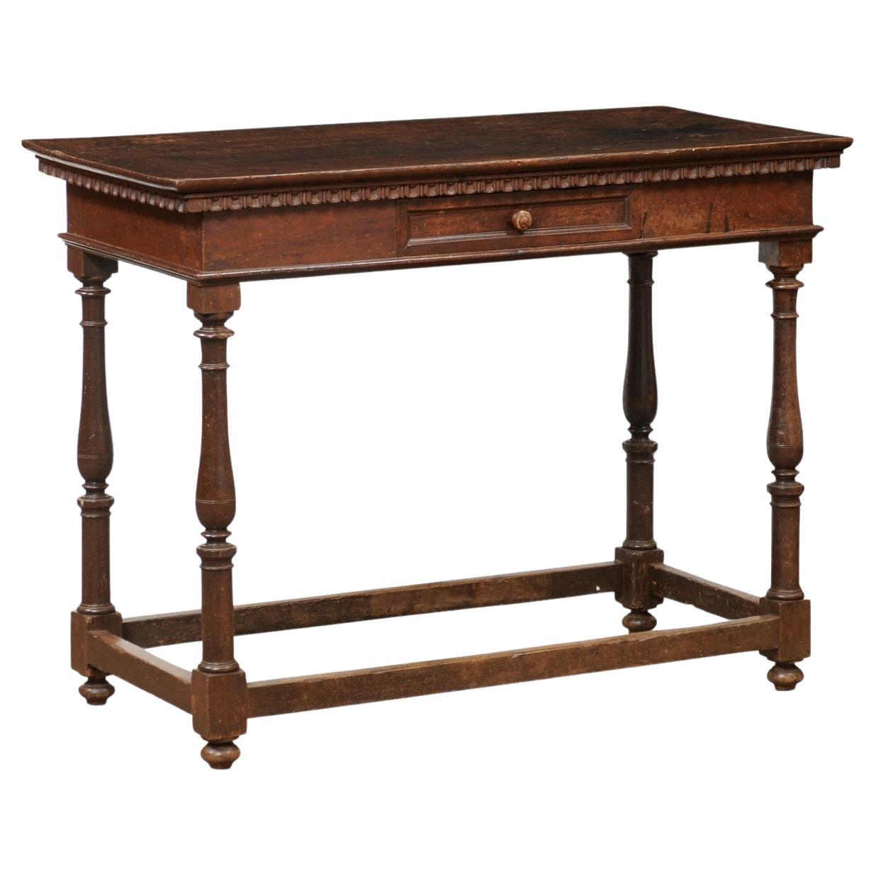 17th Century Italian Walnut Narrow Console / Center Table with Drawer