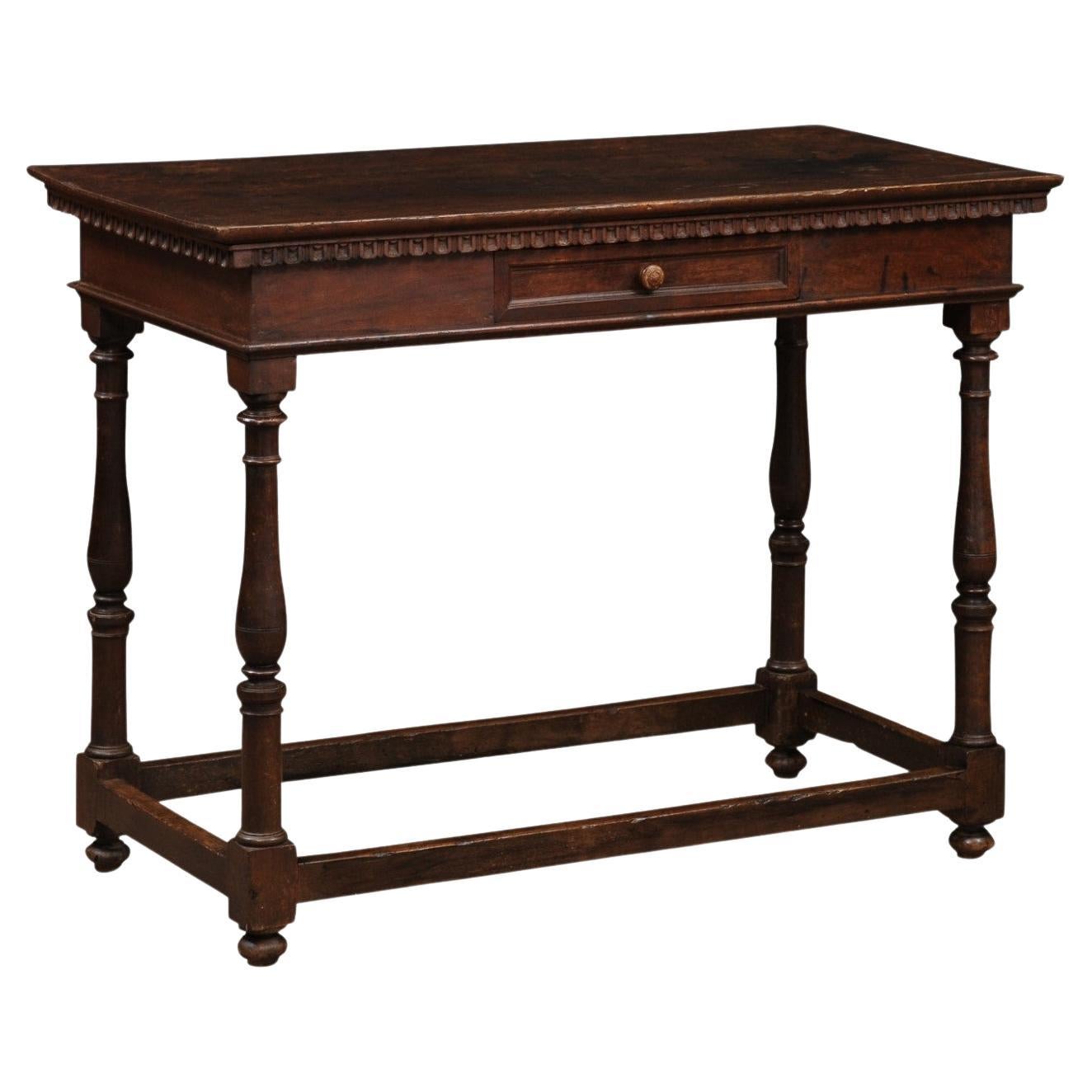 17th Century Italian Walnut Narrow Console / Center Table with Drawer  For Sale