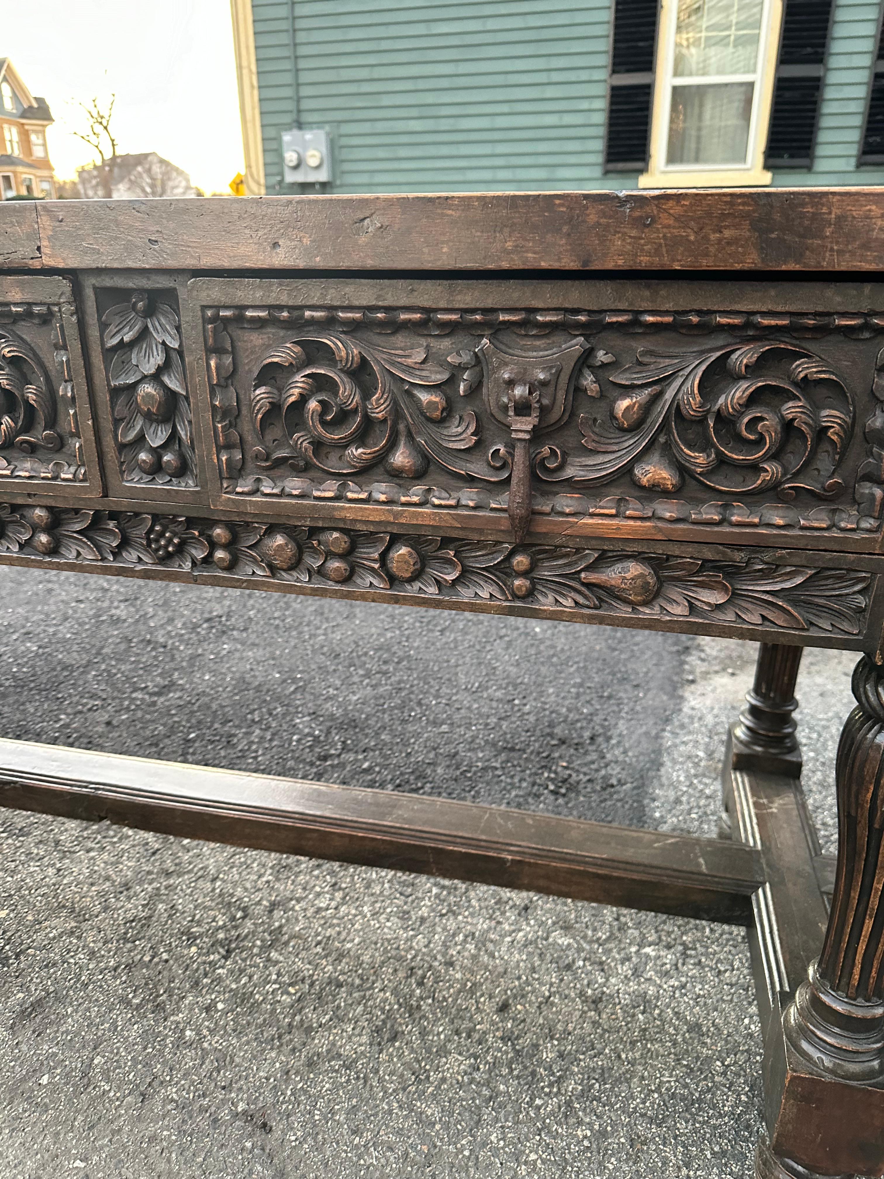 Baroque 17th Century Spanish Walnut Refectory Table with Drawers