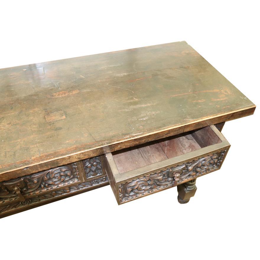 Carved 17th Century Italian Walnut Refectory Table with Drawers For Sale