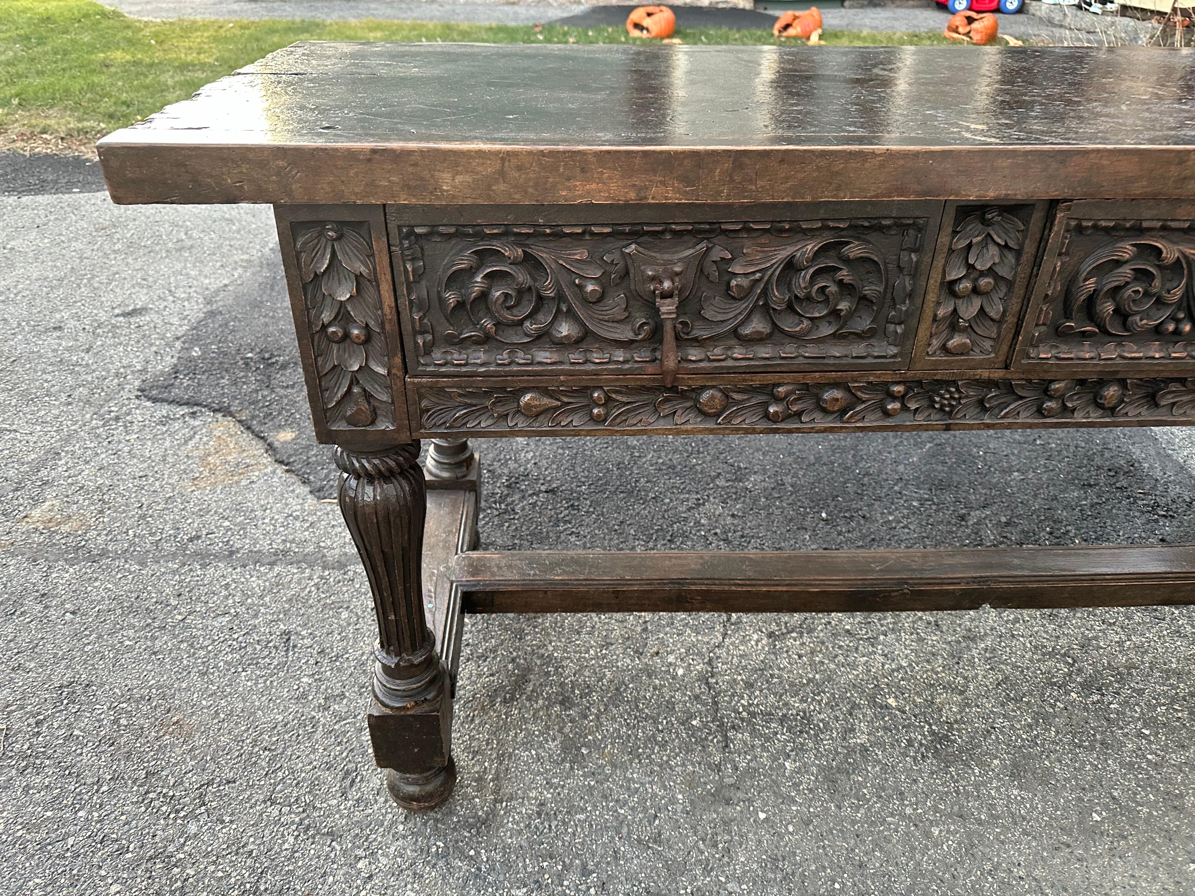 17th Century Spanish Walnut Refectory Table with Drawers 1