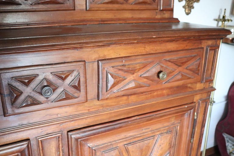 Carved 17th Century Italian Walnut Wood Large Rustic Sideboard, Buffet or Credenza For Sale