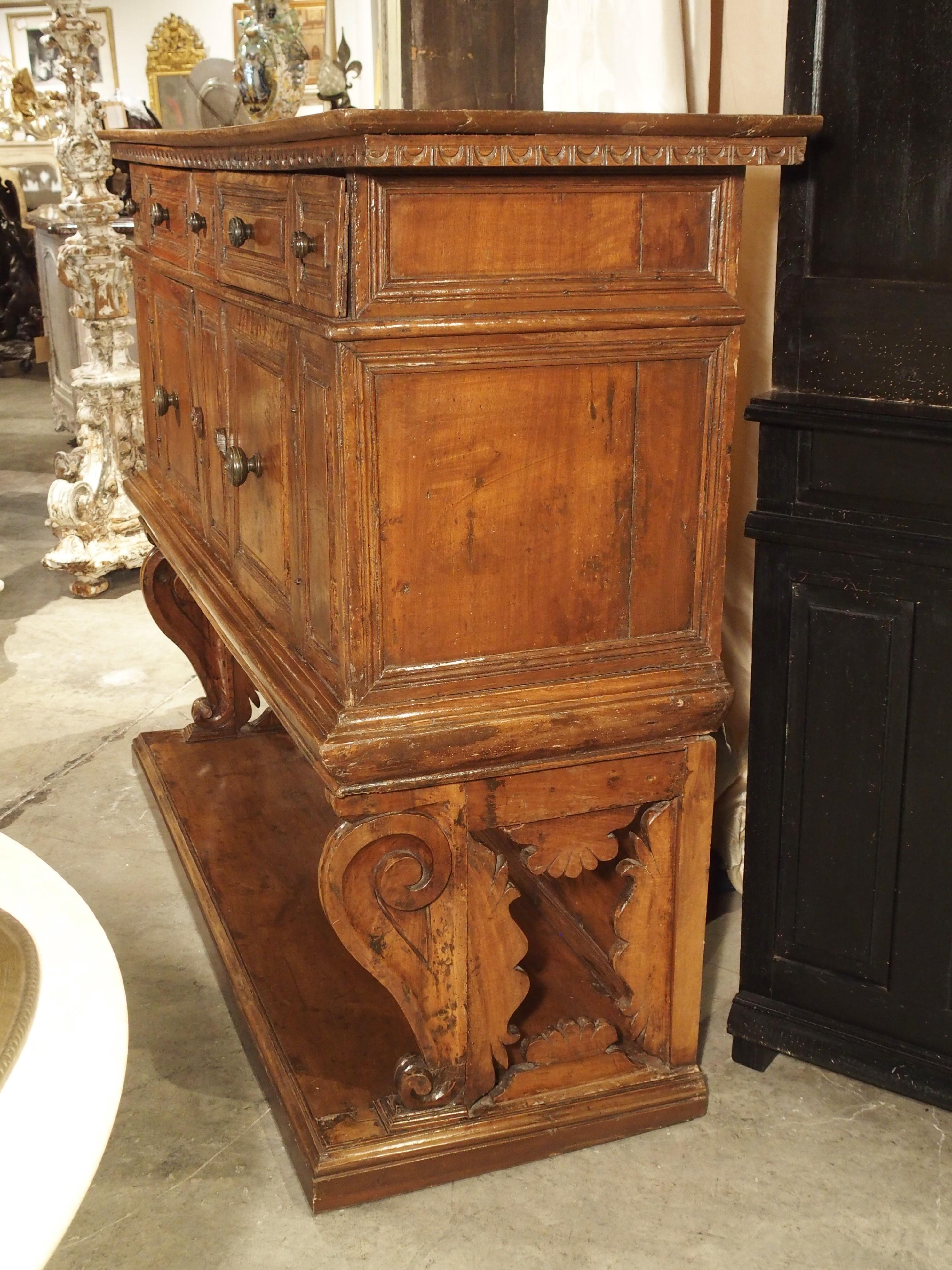 17th Century Italian Walnut Wood “Madia” Cabinet with Carved Bracket Base 5