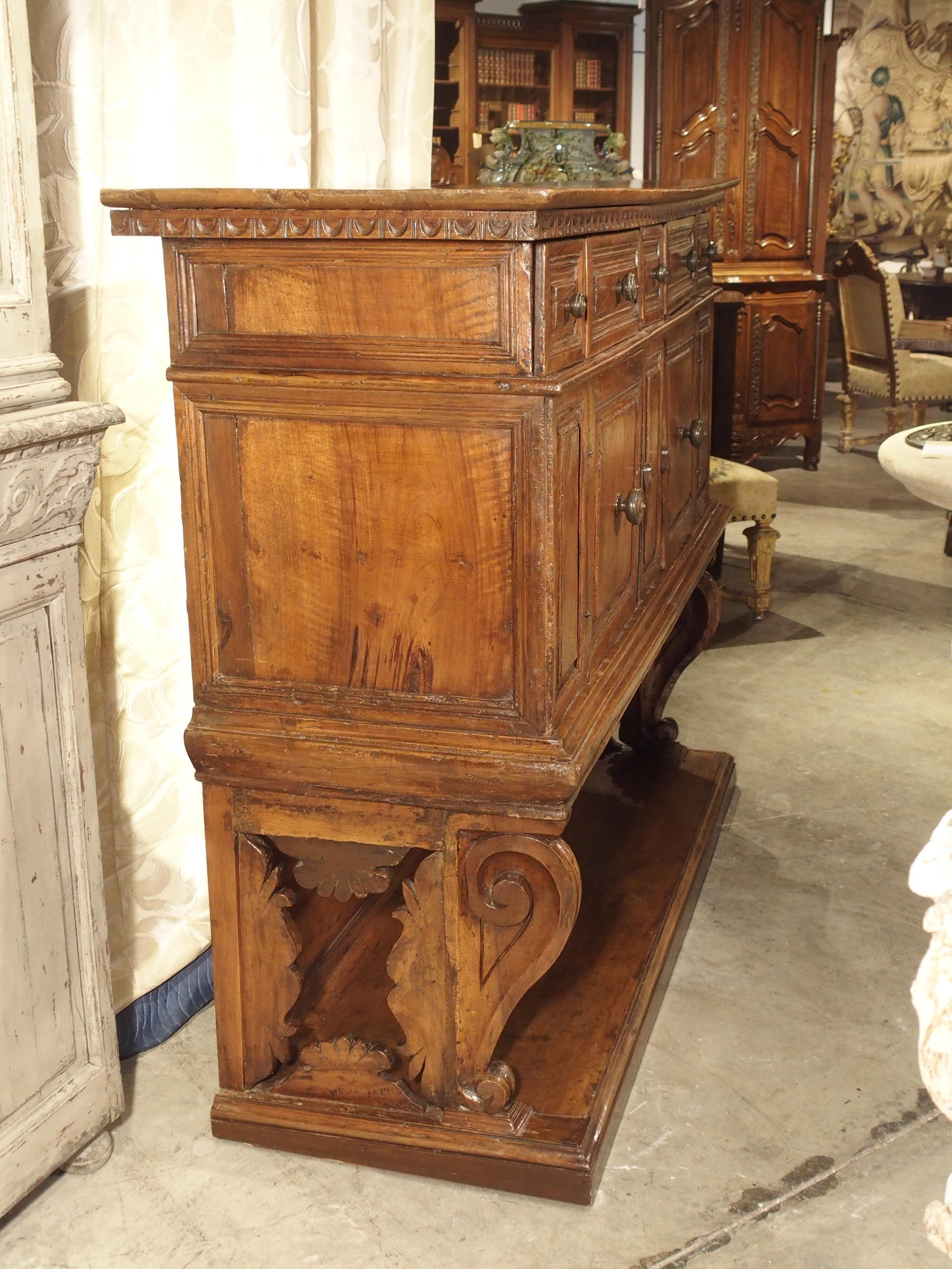 17th Century Italian Walnut Wood “Madia” Cabinet with Carved Bracket Base 8