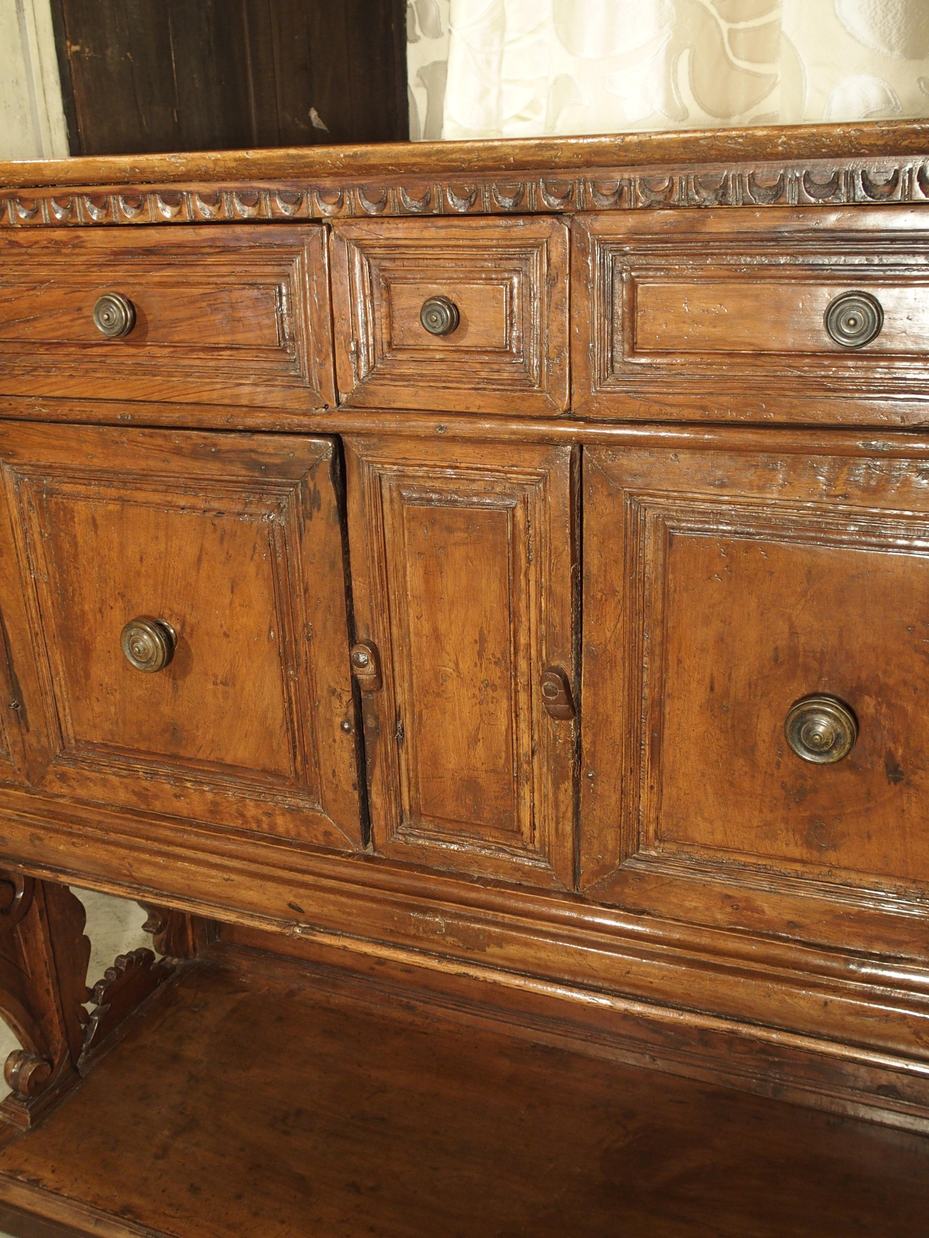 17th Century Italian Walnut Wood “Madia” Cabinet with Carved Bracket Base 14