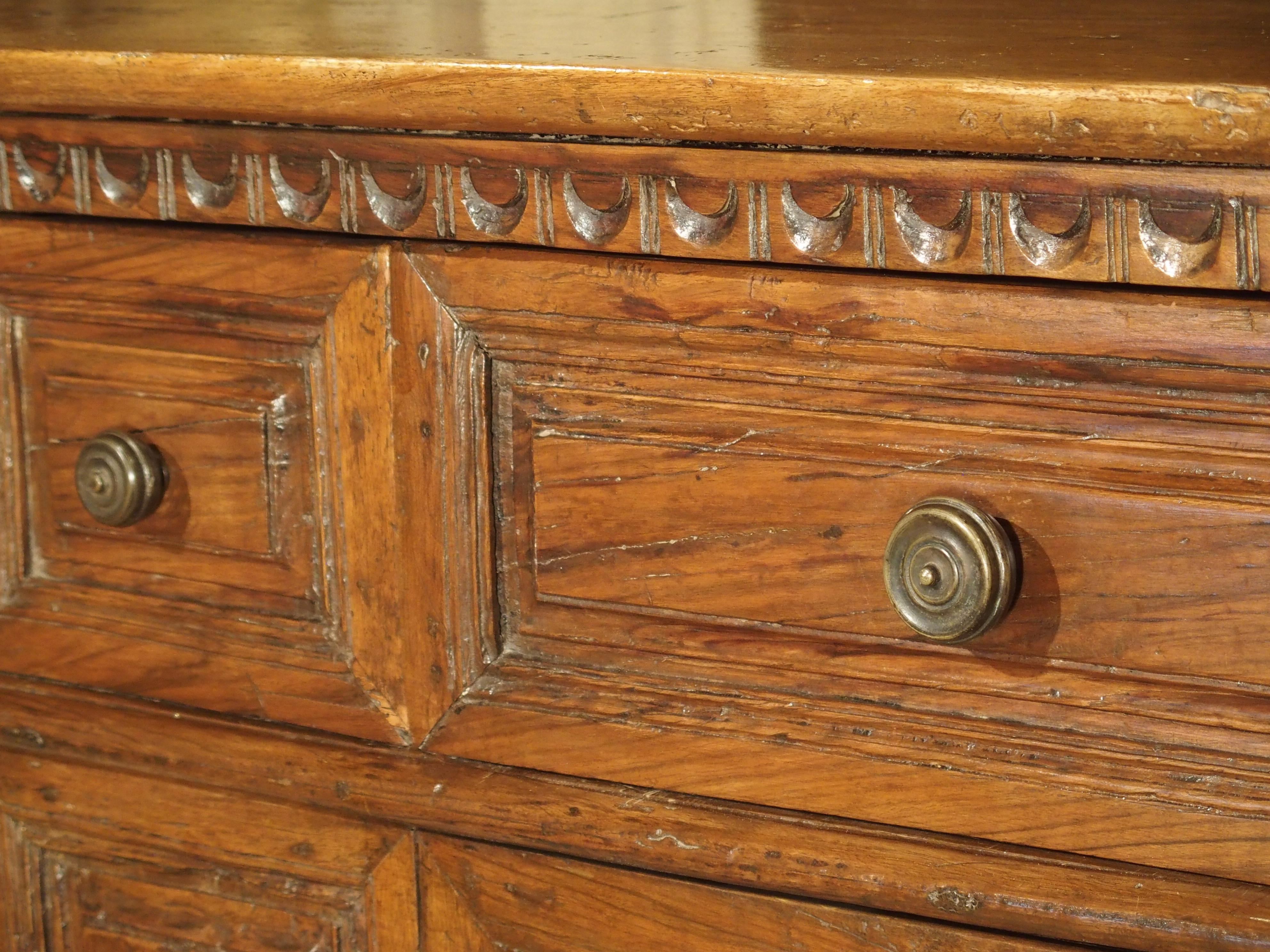 Hand-Carved 17th Century Italian Walnut Wood “Madia” Cabinet with Carved Bracket Base