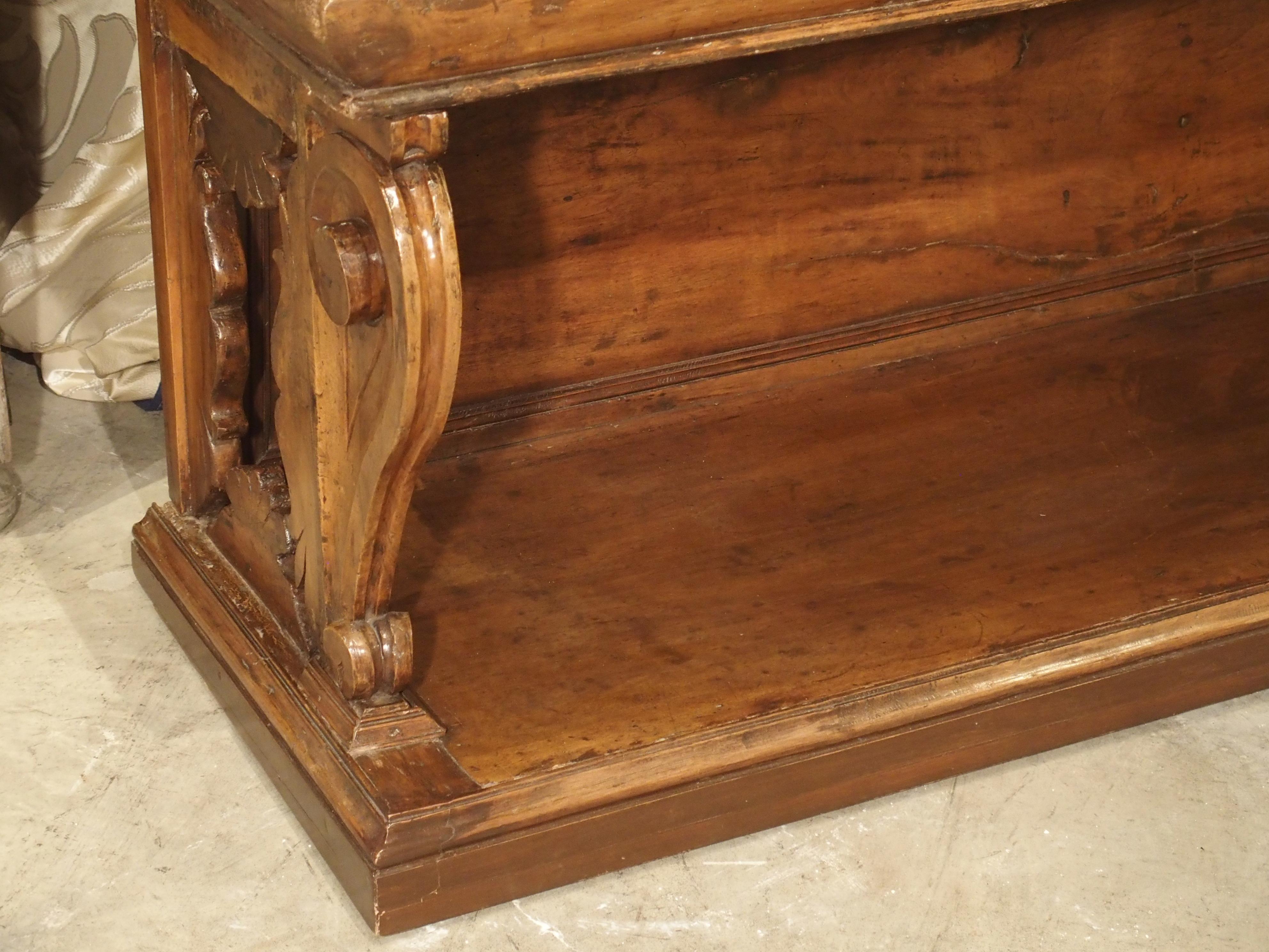 17th Century Italian Walnut Wood “Madia” Cabinet with Carved Bracket Base In Fair Condition In Dallas, TX
