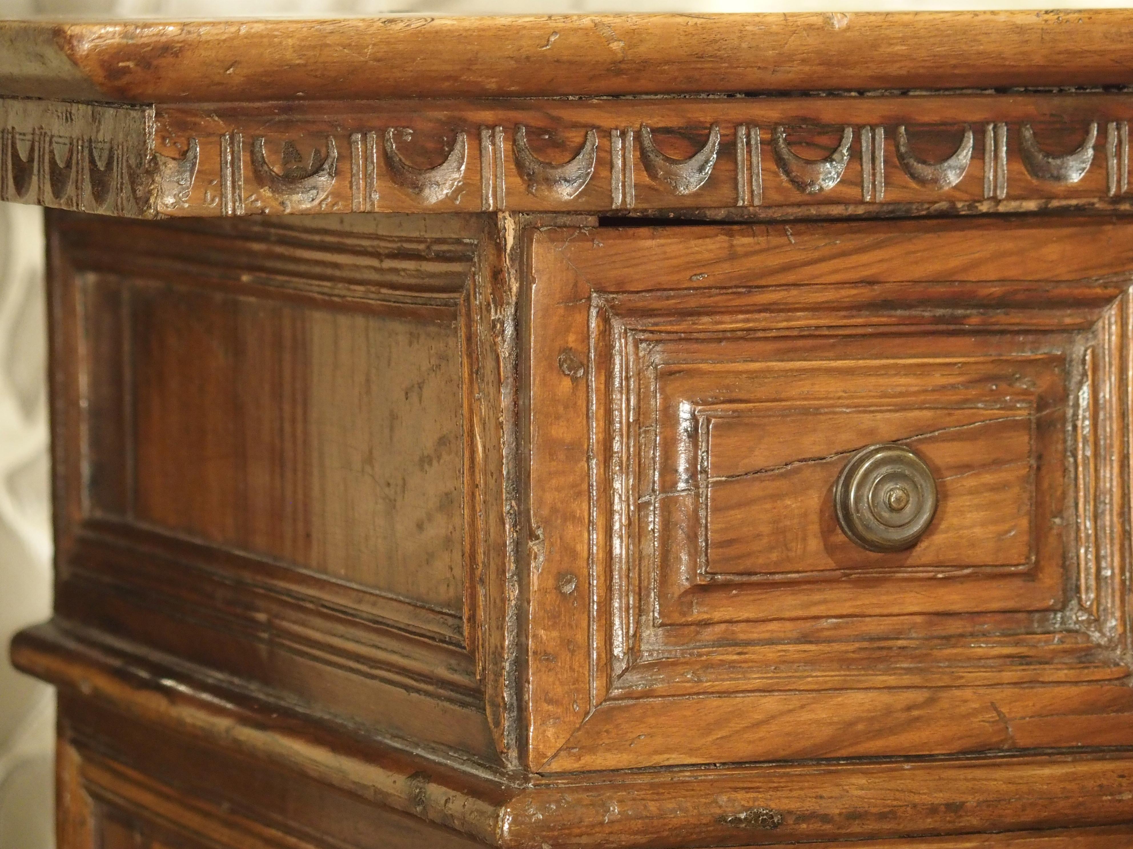 18th Century and Earlier 17th Century Italian Walnut Wood “Madia” Cabinet with Carved Bracket Base