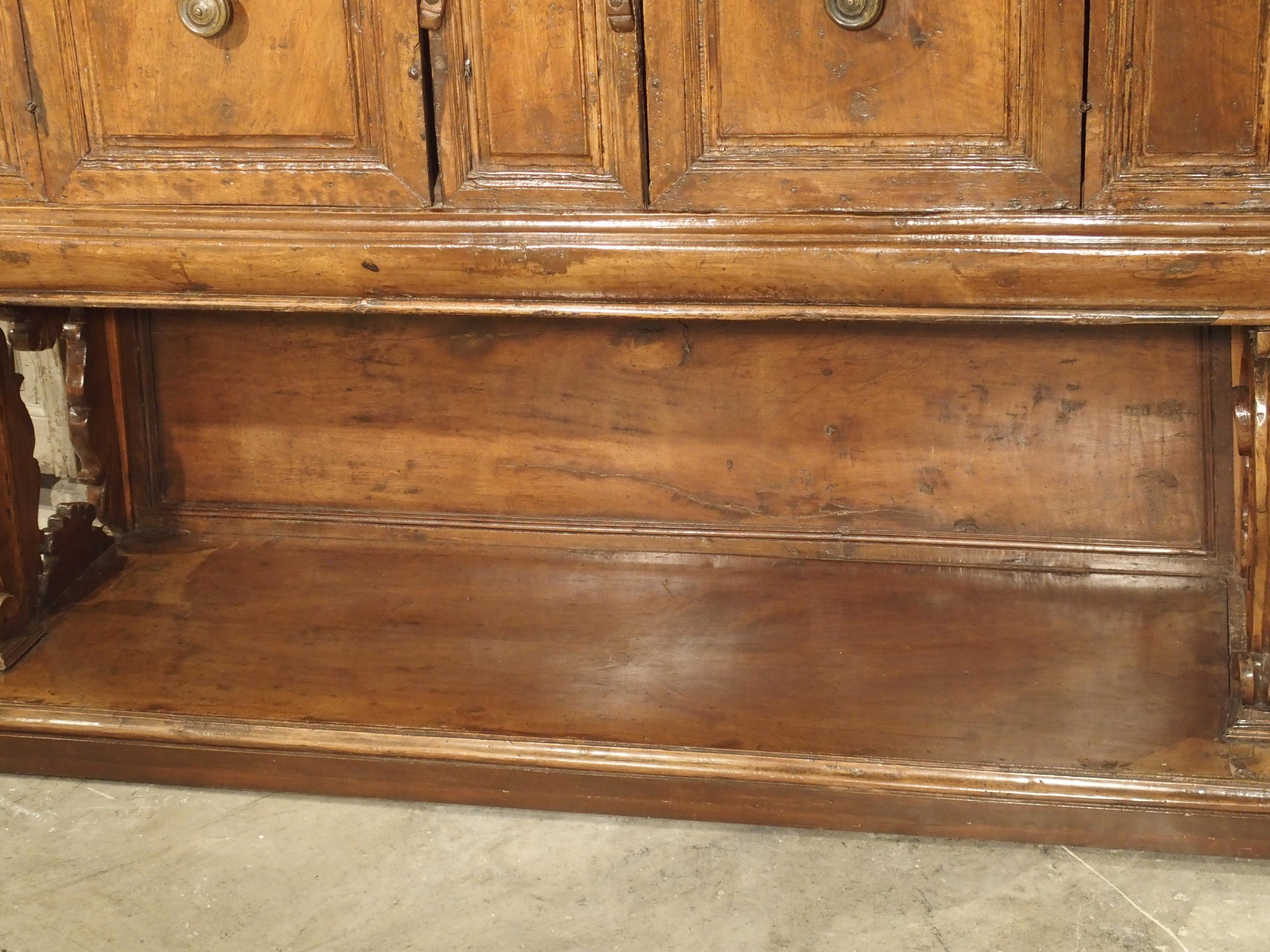 17th Century Italian Walnut Wood “Madia” Cabinet with Carved Bracket Base 1