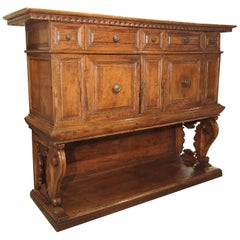 Antique 17th Century Italian Walnut Wood “Madia” Cabinet with Carved Bracket Base