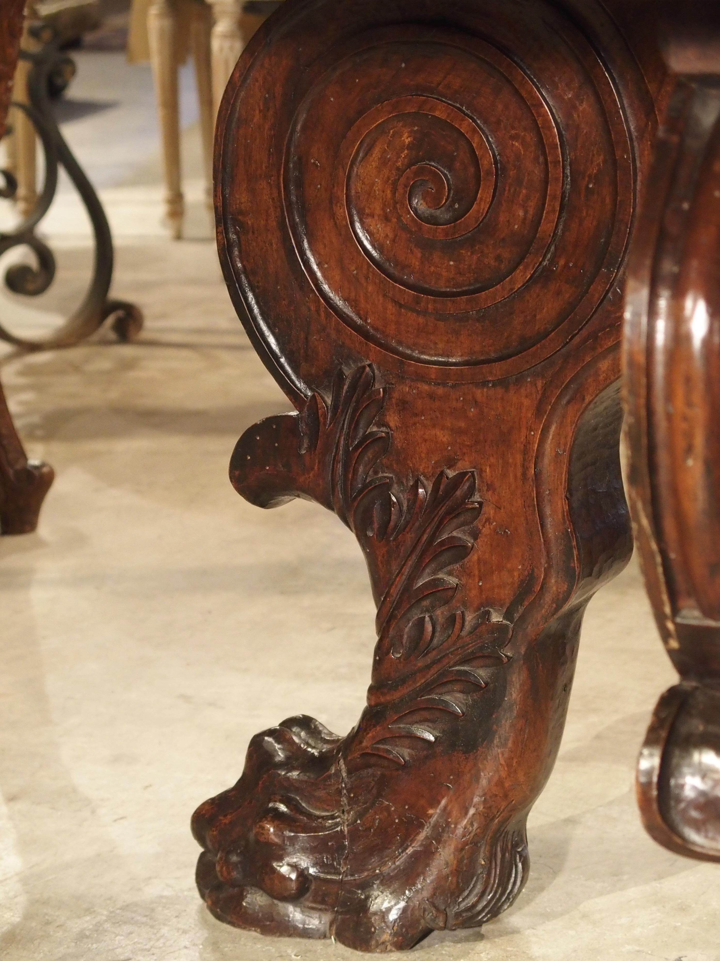 17th Century Italian Walnut Wood Octagonal Center Table with Large Paw Supports 8