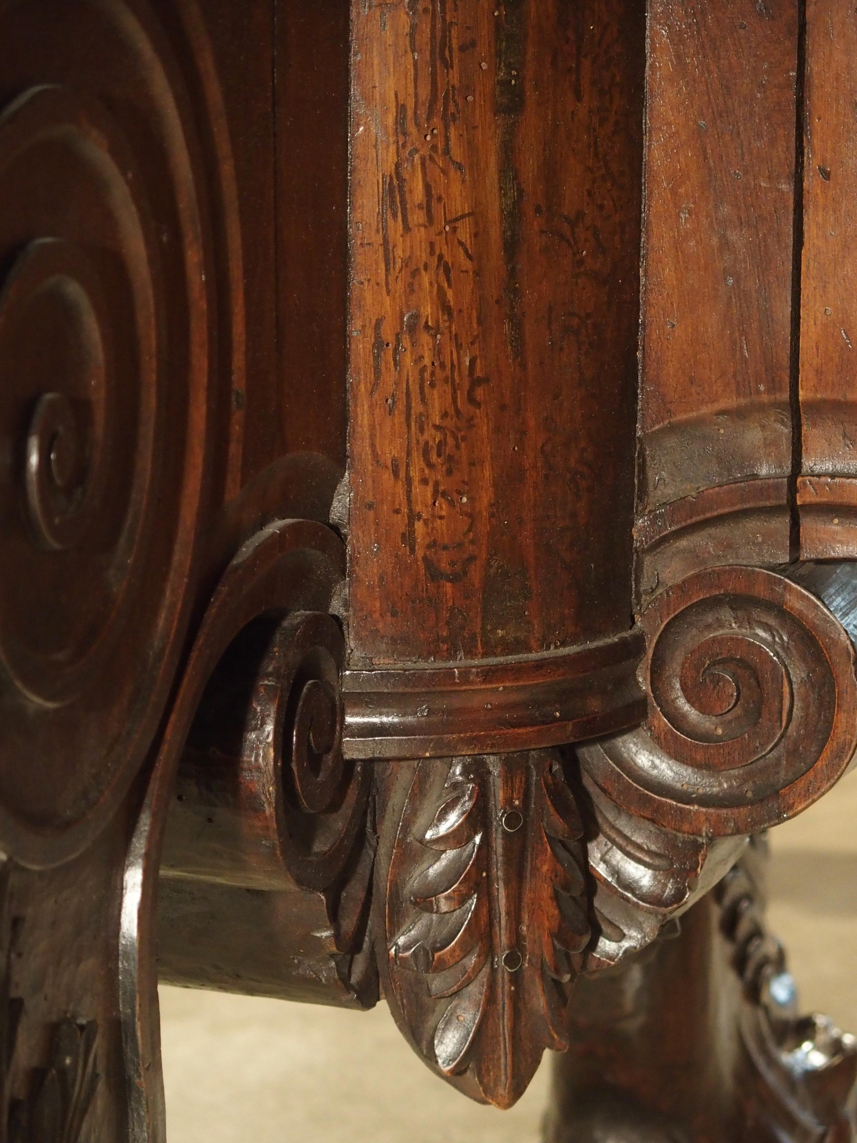 17th Century Italian Walnut Wood Octagonal Center Table with Large Paw Supports 9