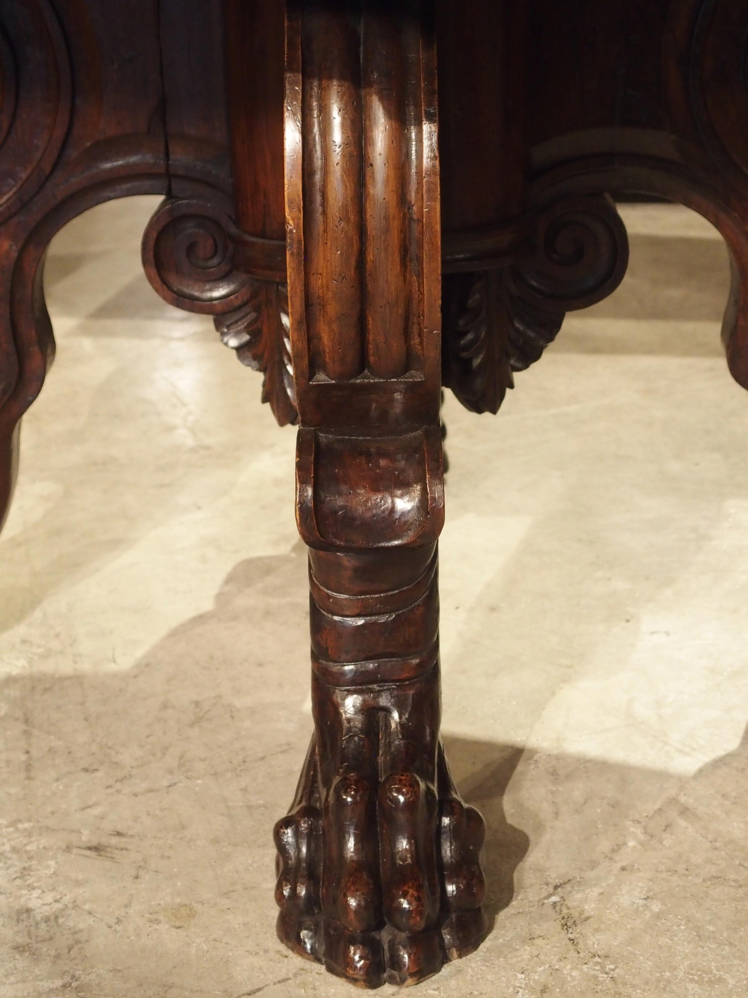 17th Century Italian Walnut Wood Octagonal Center Table with Large Paw Supports 1