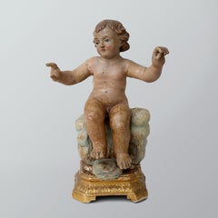 17th century Italian wooden sculpture of a baby