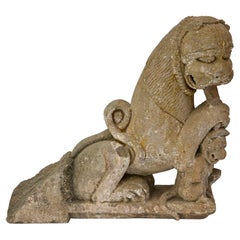17th Century Italy Sculpture Stone Lion Holding a Monkey