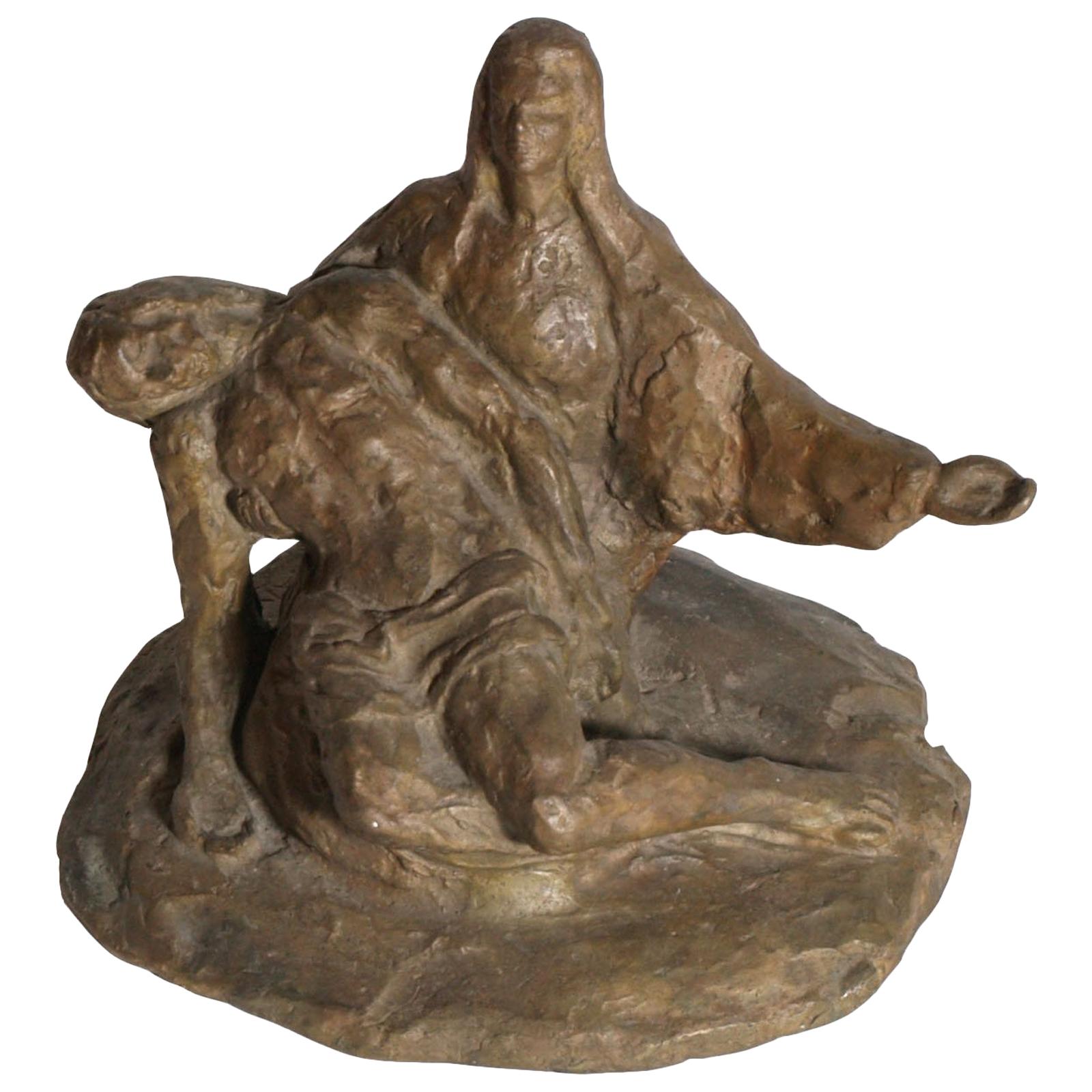 Italia del XVII secolo Bronzo piccolo tecnica a cera persa "La Pietà" di Stefano Landi