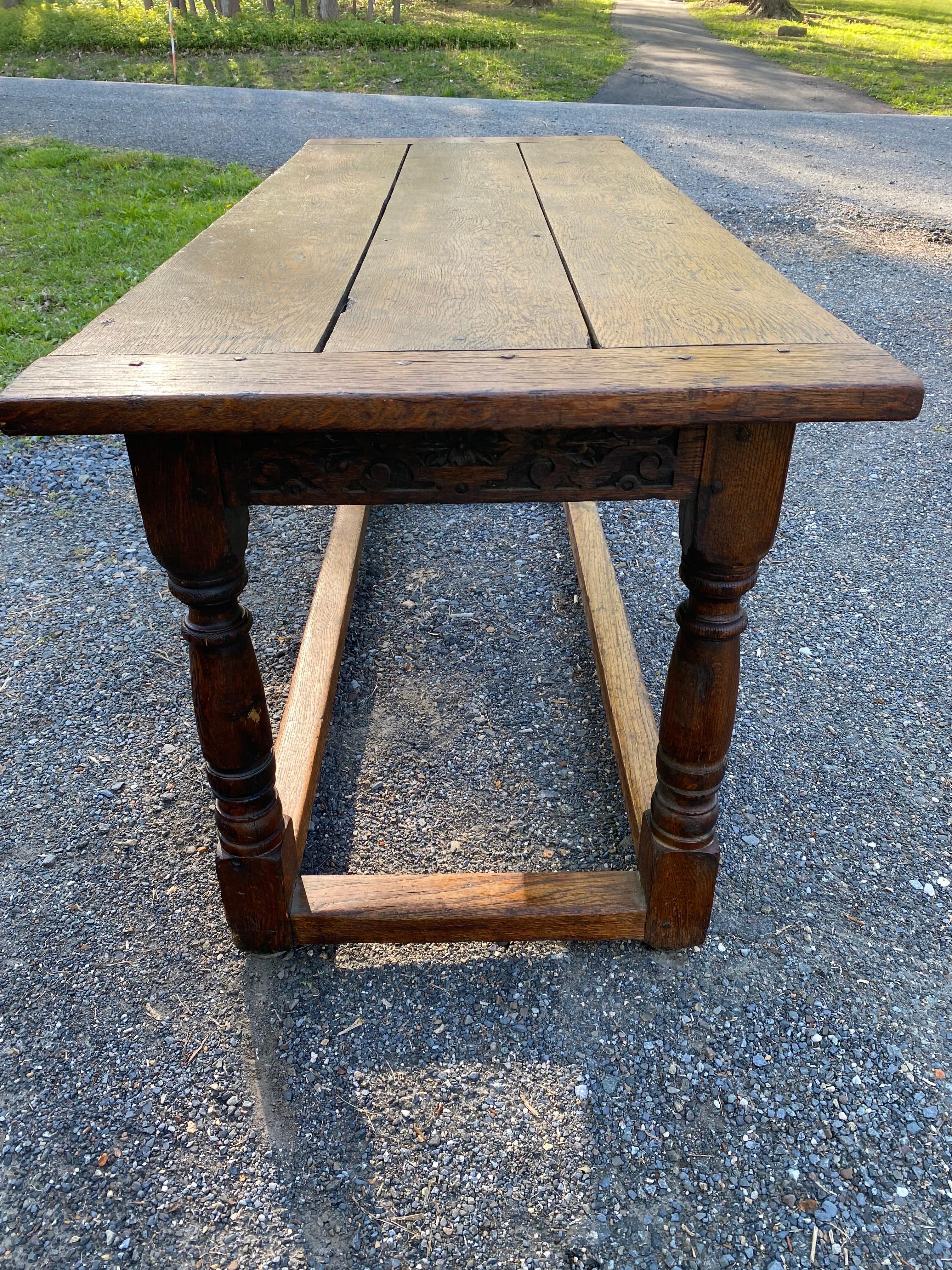 18th Century and Earlier 17th Century Jacobean 3 Plank Oak Refectory Table For Sale